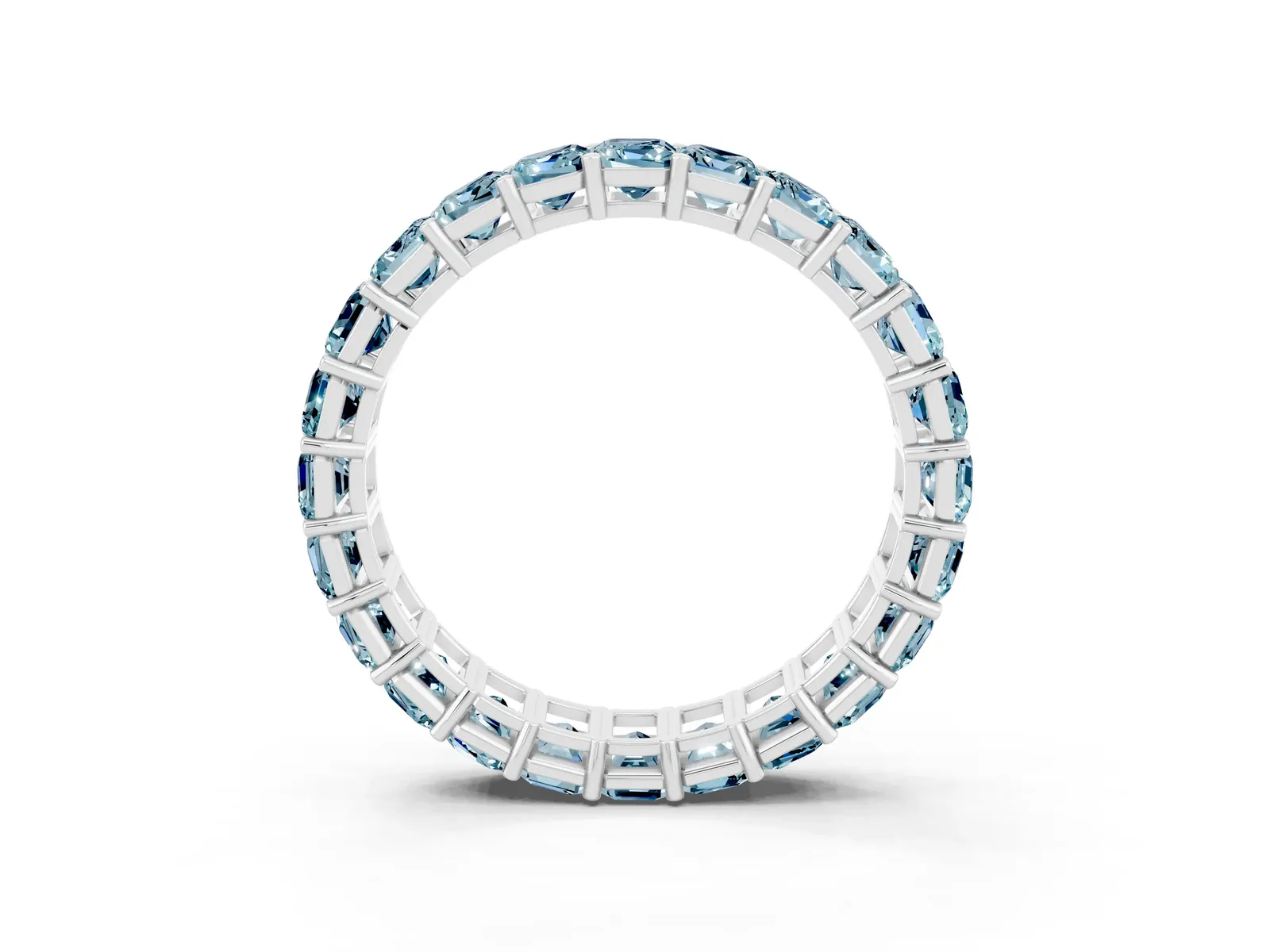 Emerald Cut Aquamarine Eternity Band with Shared Prong Setting Platinum