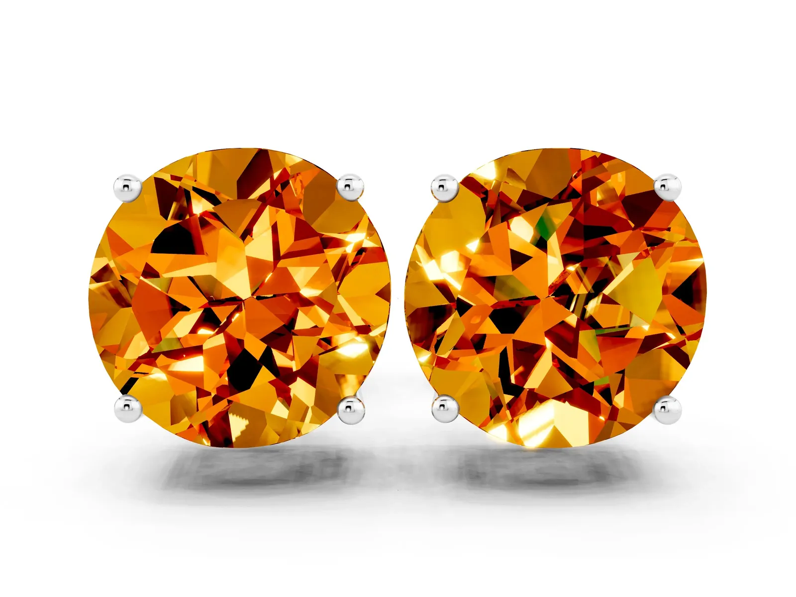 Round Cut Citrine Stud Earrings Silver