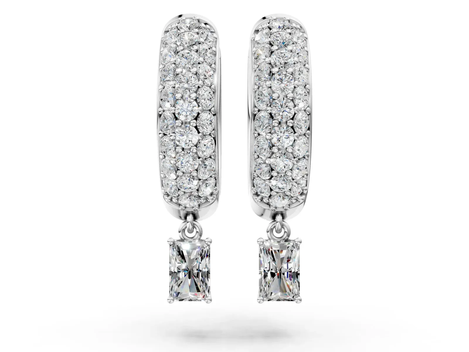 Round and Radiant Diamond Huggie Hoop Earrings Silver