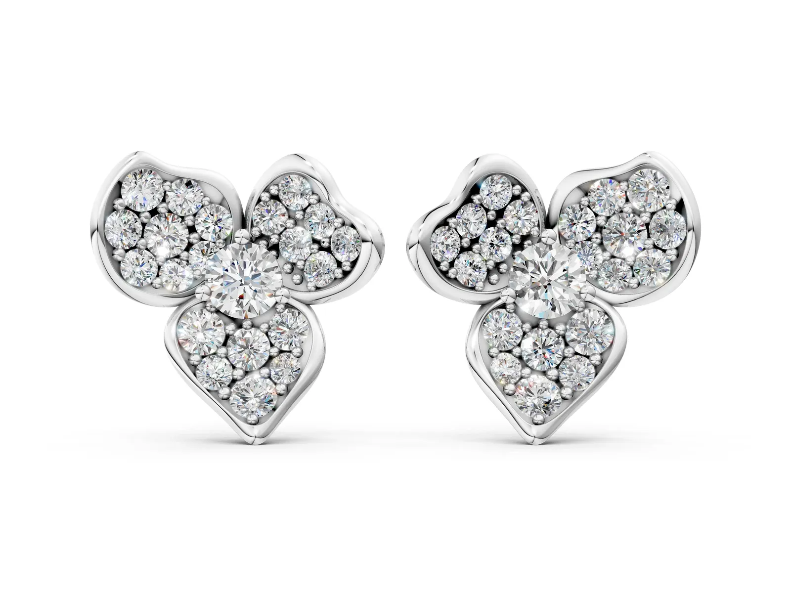 Round Diamond Pavé Flower Stud Earrings Silver