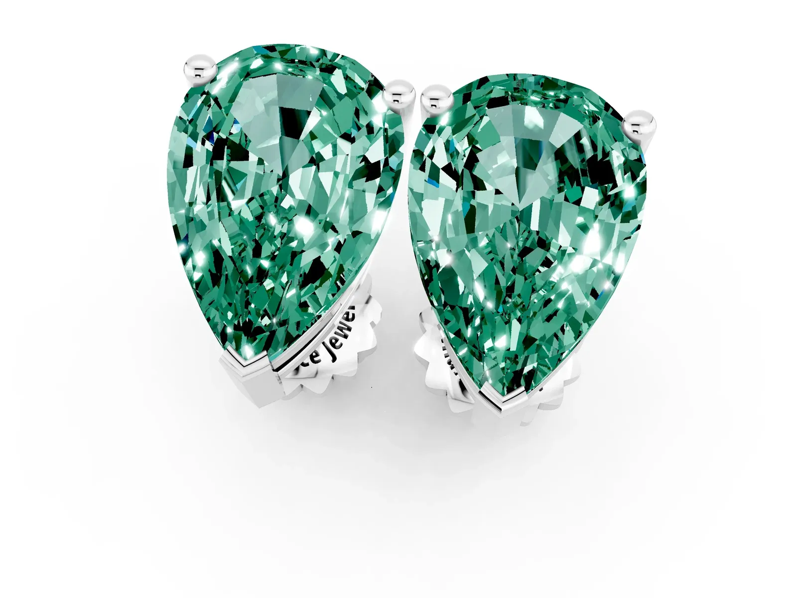 Pear Cut Green Sapphire Stud Earrings Silver