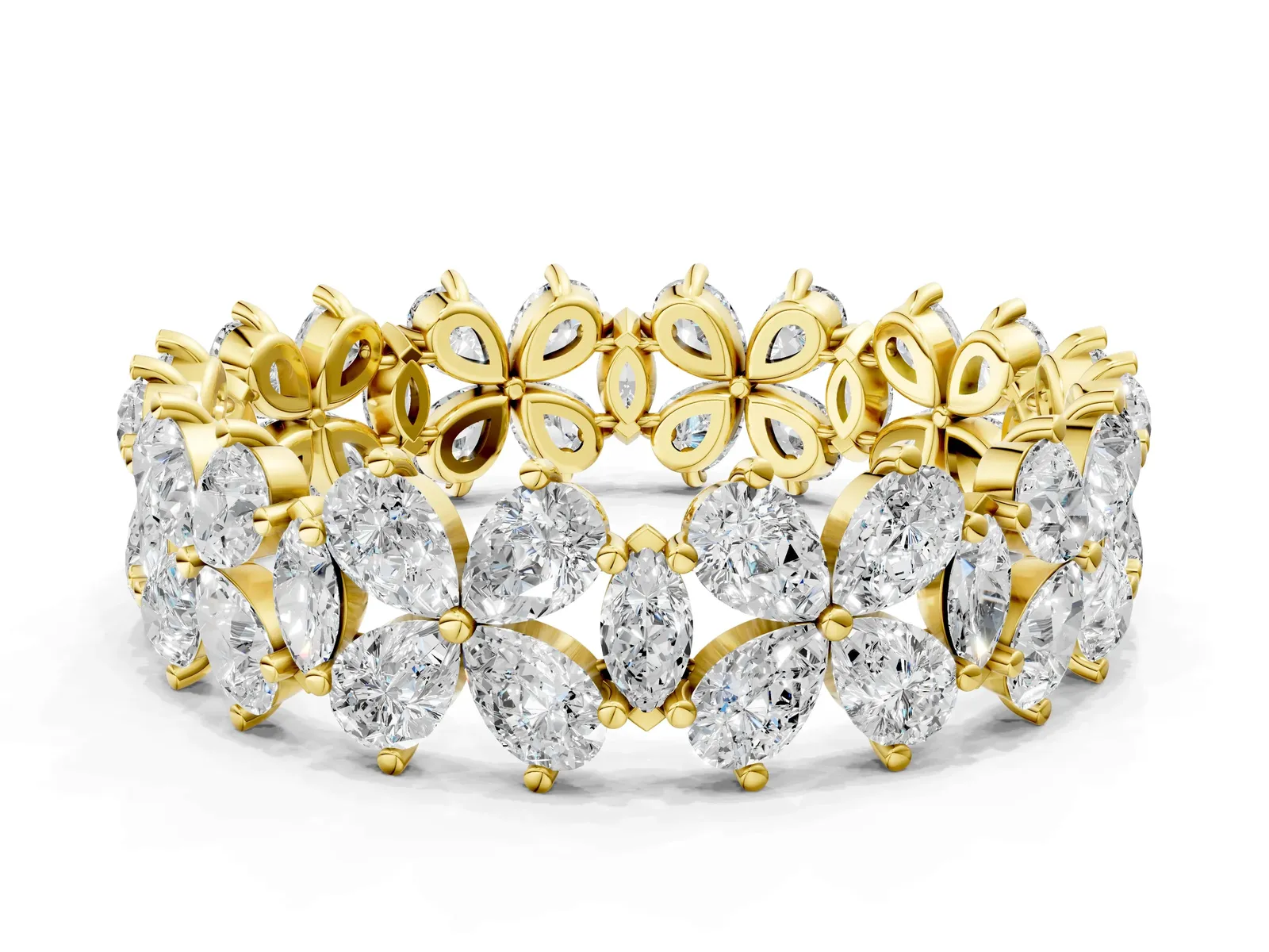 Pear and Marquise Diamond Floral Promise Ring Yellow gold