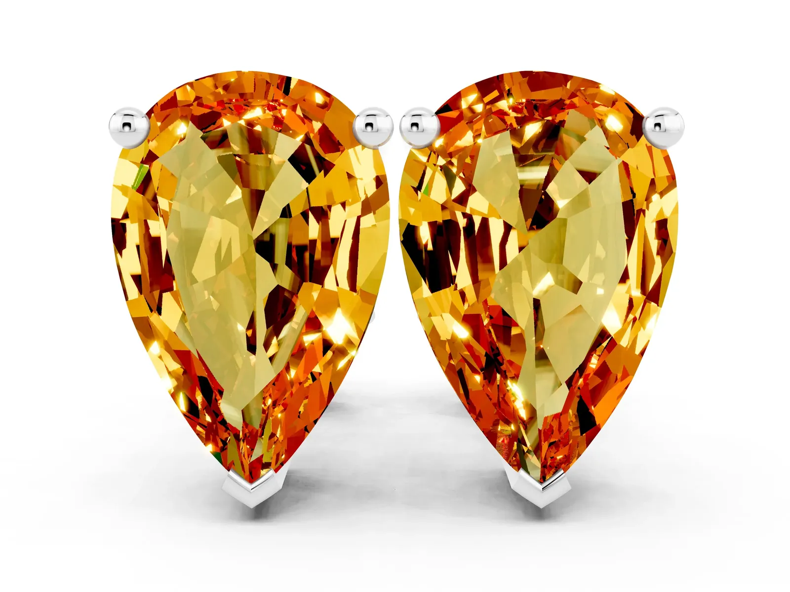 Pear Cut Citrine Stud Earrings Silver