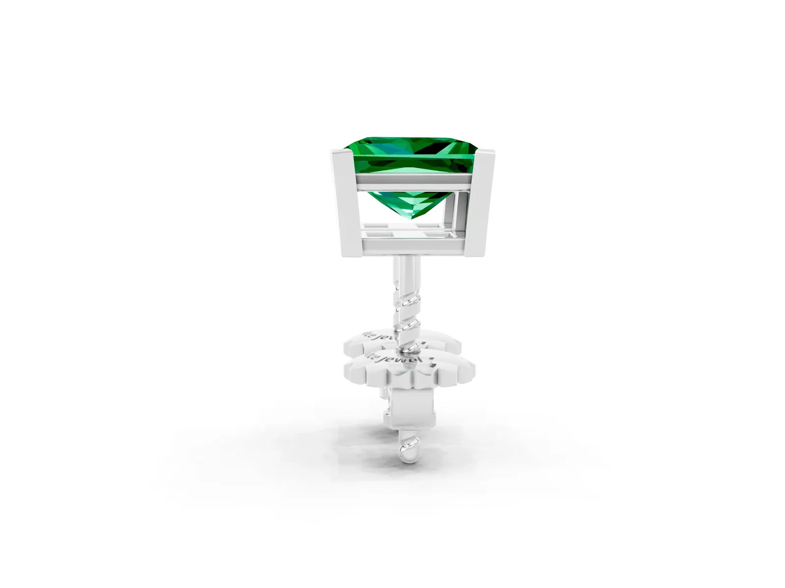 Princess Cut Emerald Stud Earrings White gold