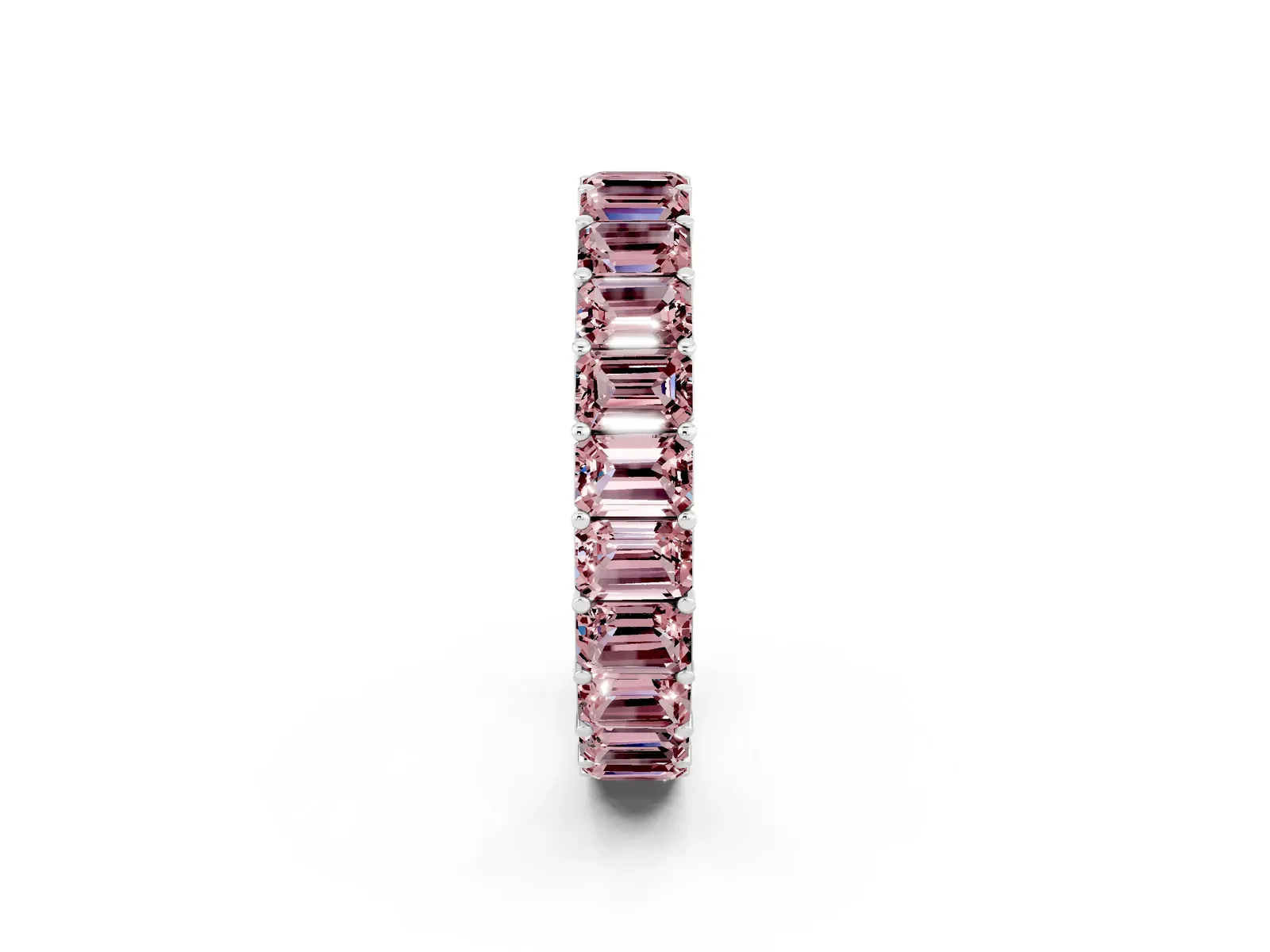 Emerald Cut Morganite Eternity Band with Shared Prong Setting Silver
