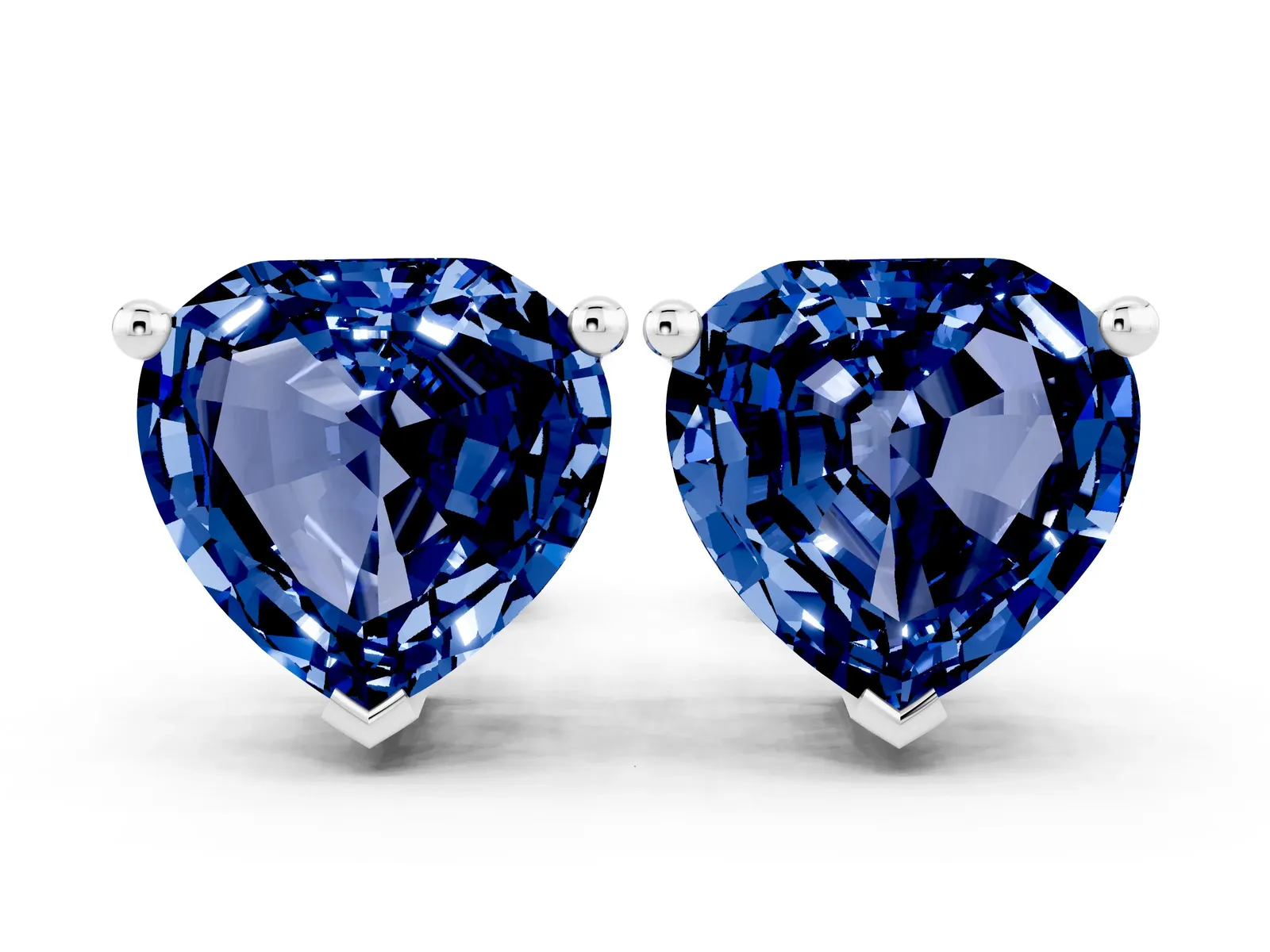 Heart Cut Blue Sapphire Stud Earrings Silver
