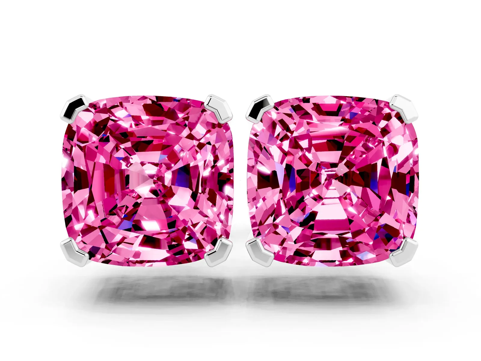 Cushion Cut Pink Sapphire Stud Earrings Silver