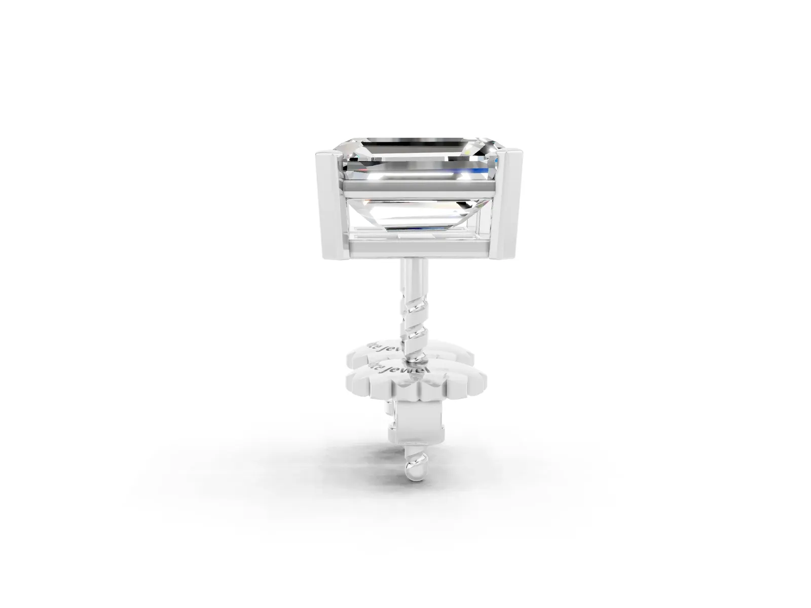 Emerald Cut Moissanite Stud Earrings White gold