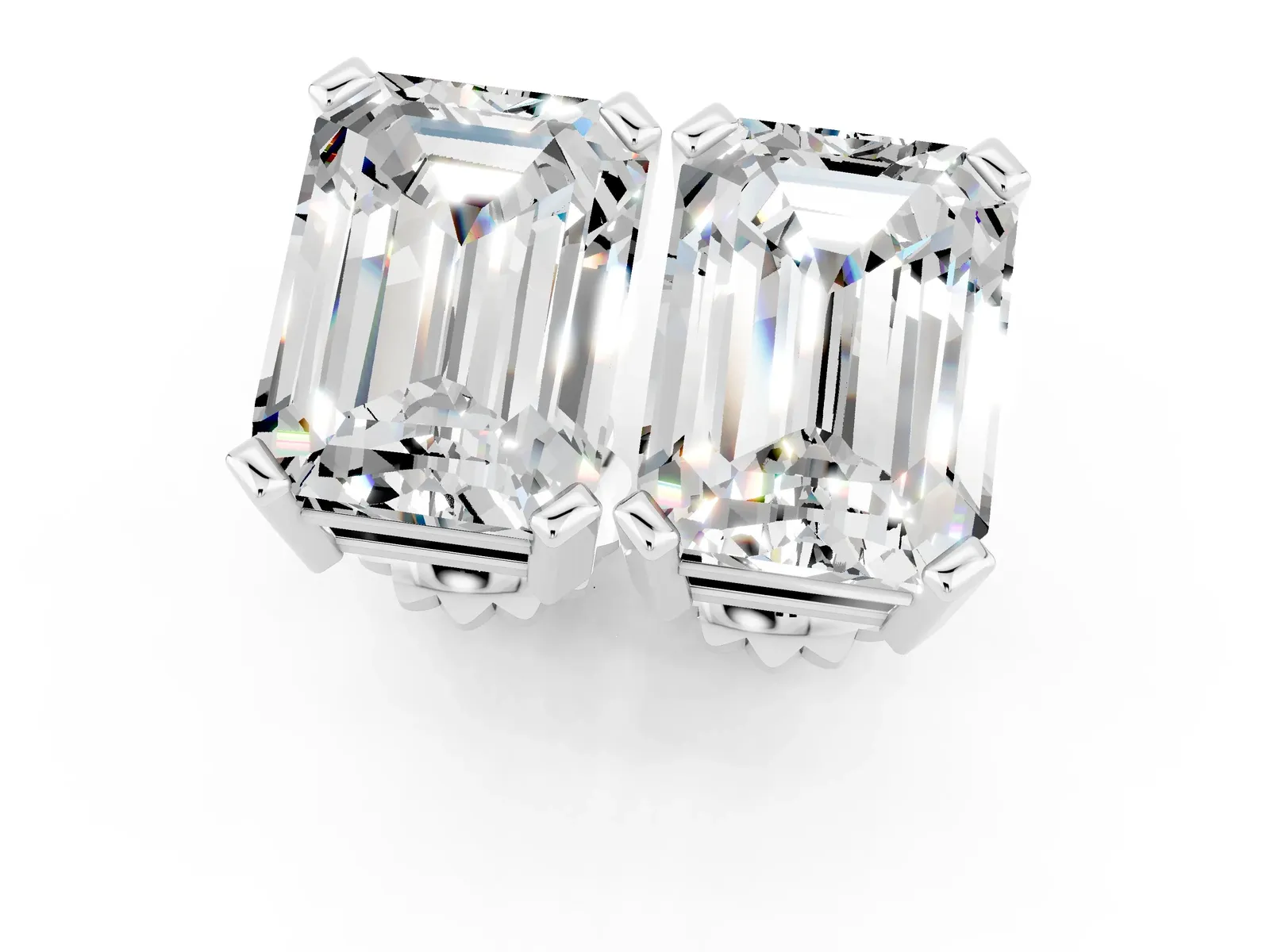 Emerald Cut Moissanite Stud Earrings White gold