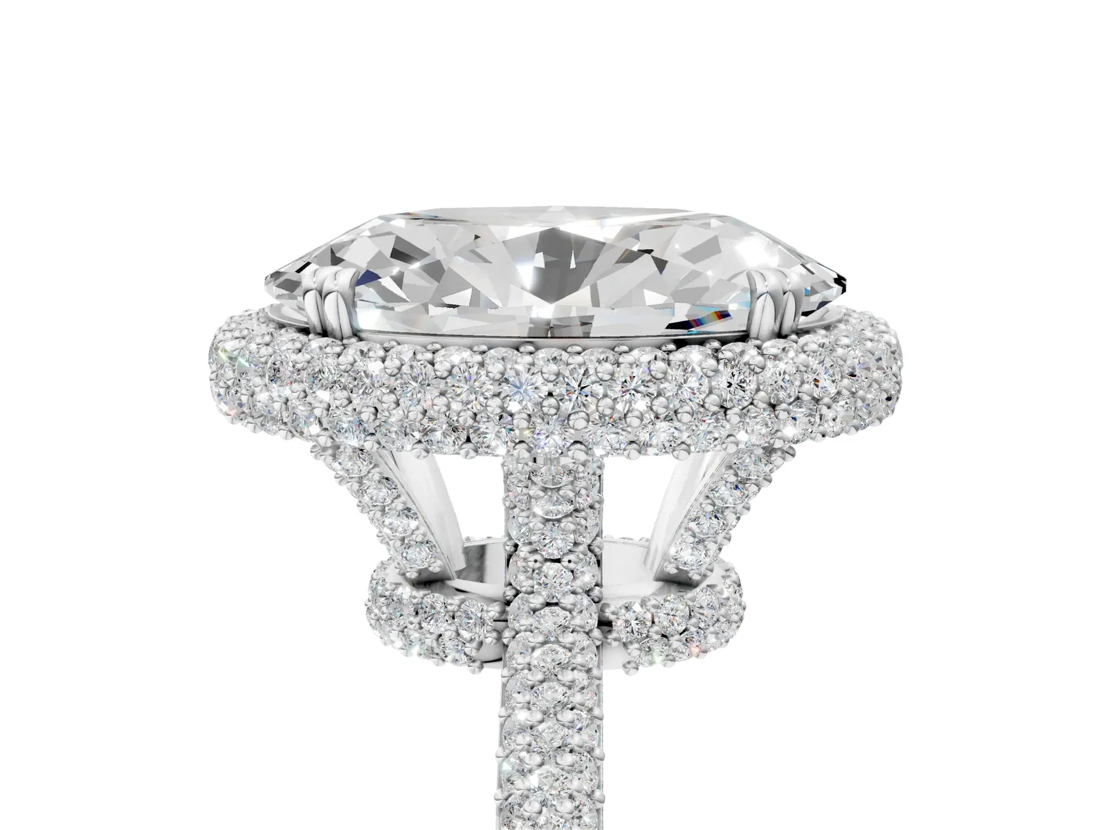 Oval Diamond Halo Ring with Round Diamond Accents Platinum