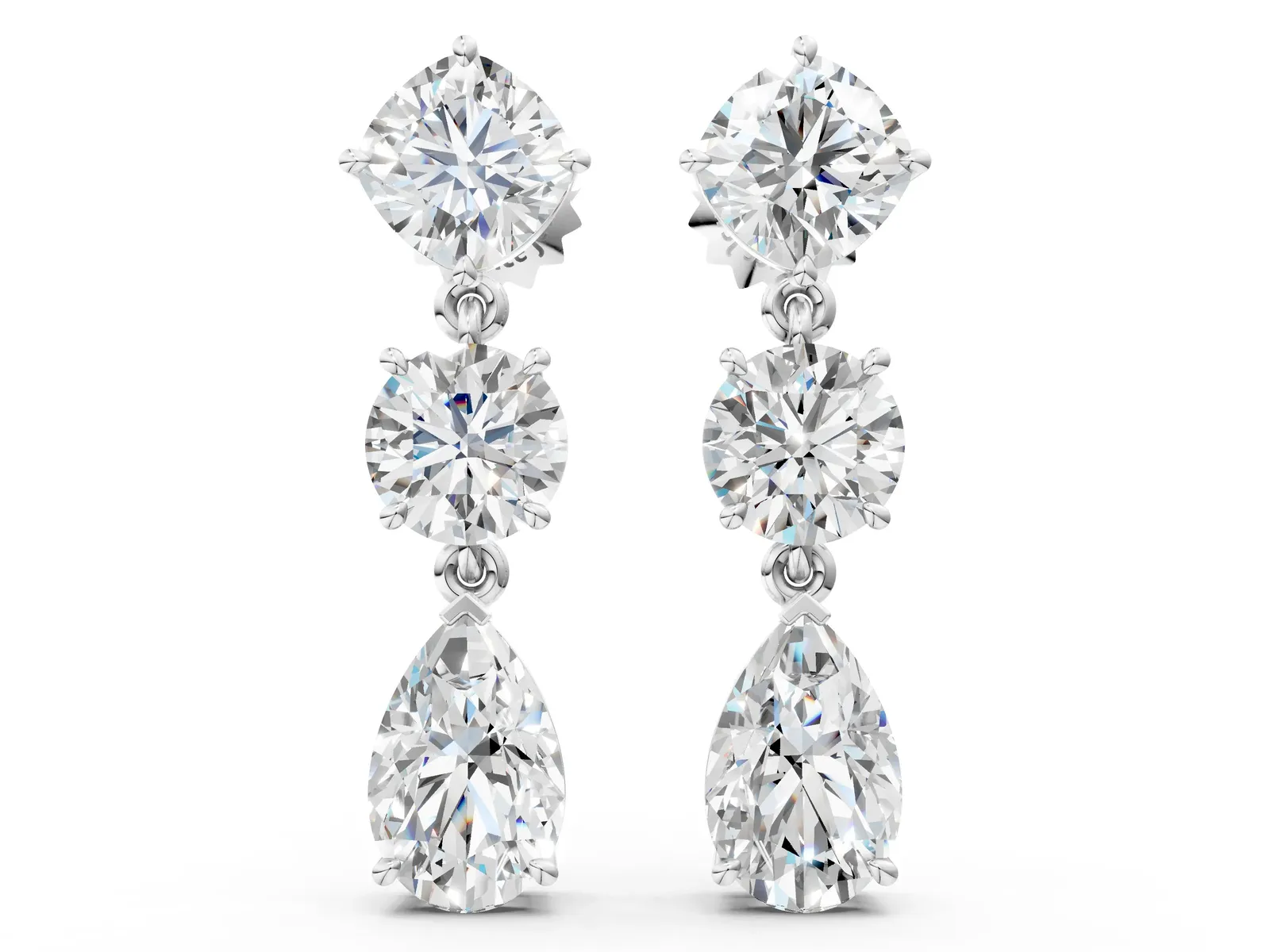 Multi-Shape Diamond Drop Earring Platinum