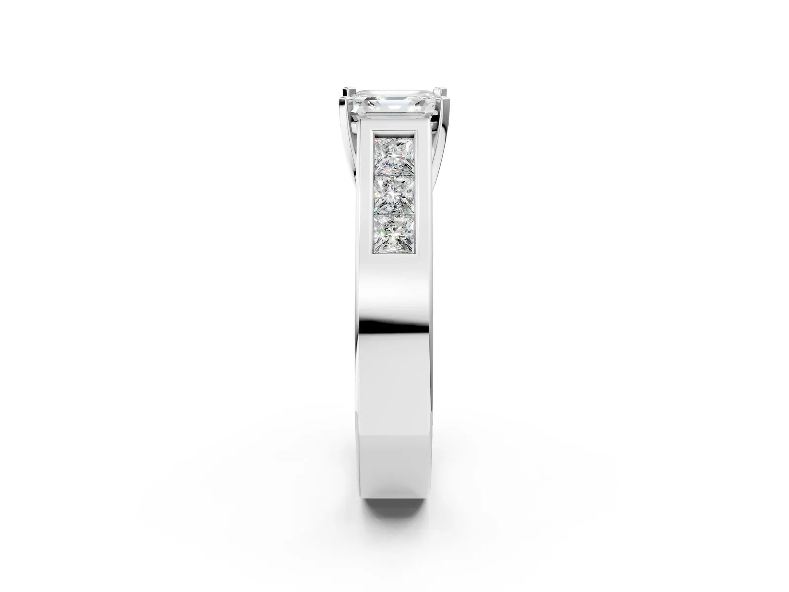 Princess Cut Cut Channel Set Solitaire Ring with Four-Prong Setting Platinum