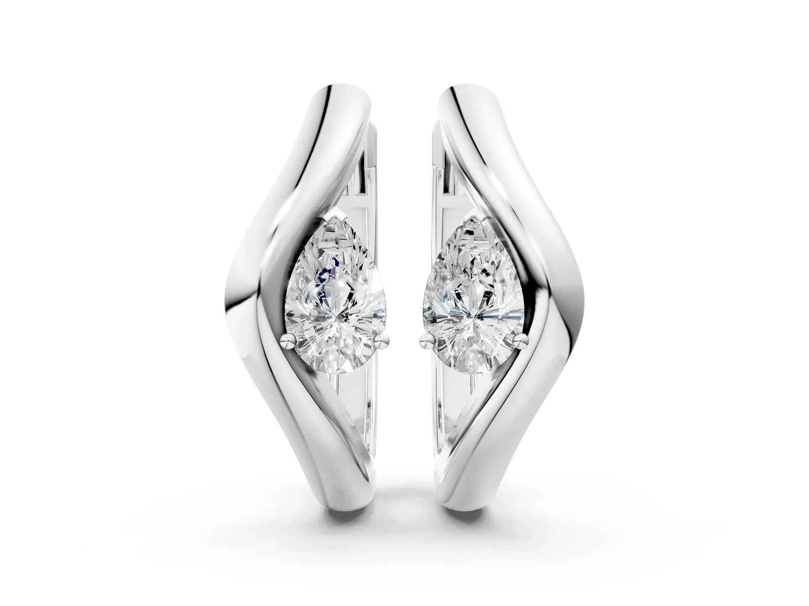 Pear Diamond Silhouette Hoop Earrings White gold