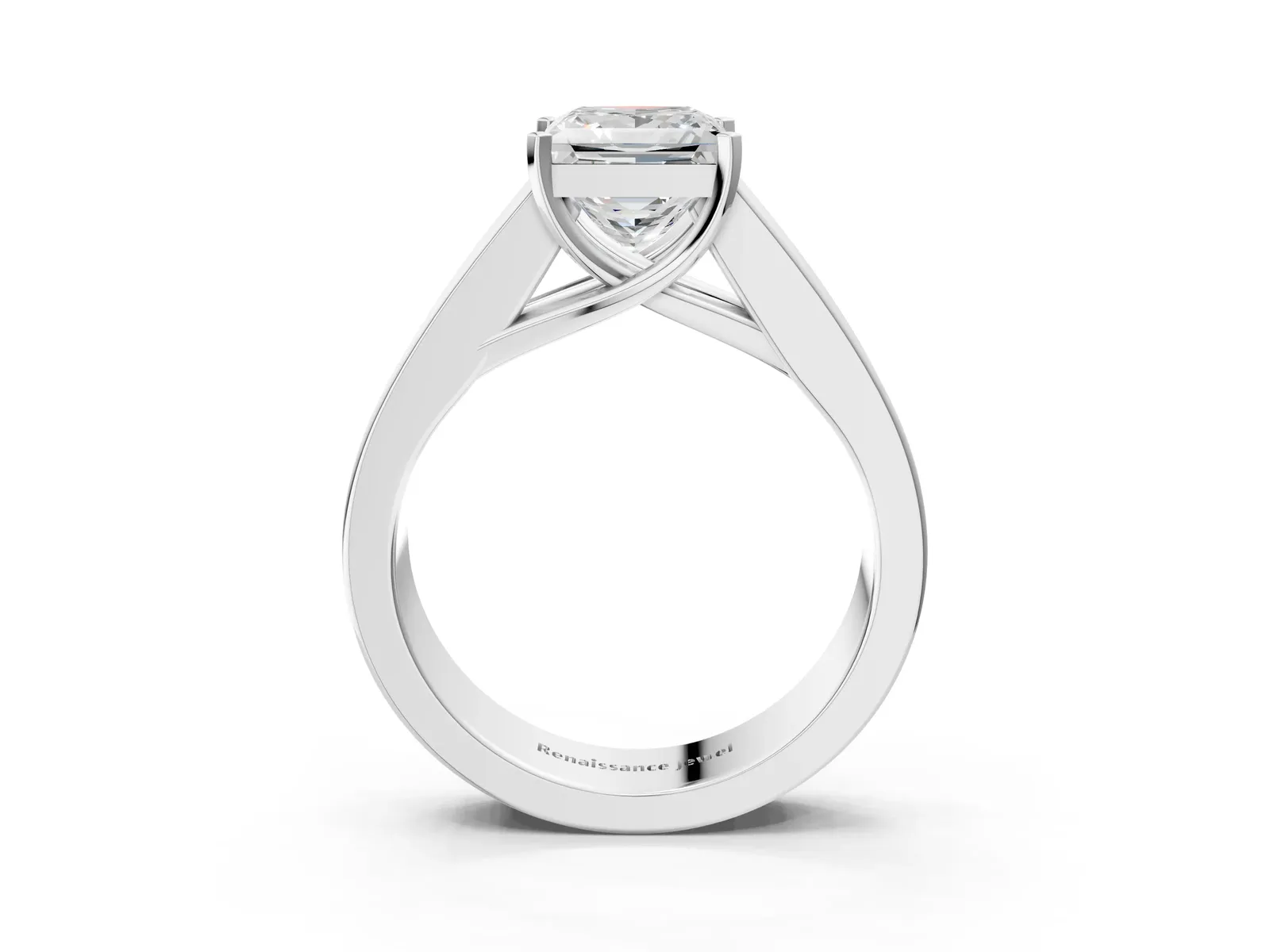 Princess Cut Cut Channel Set Solitaire Ring with Four-Prong Setting Platinum