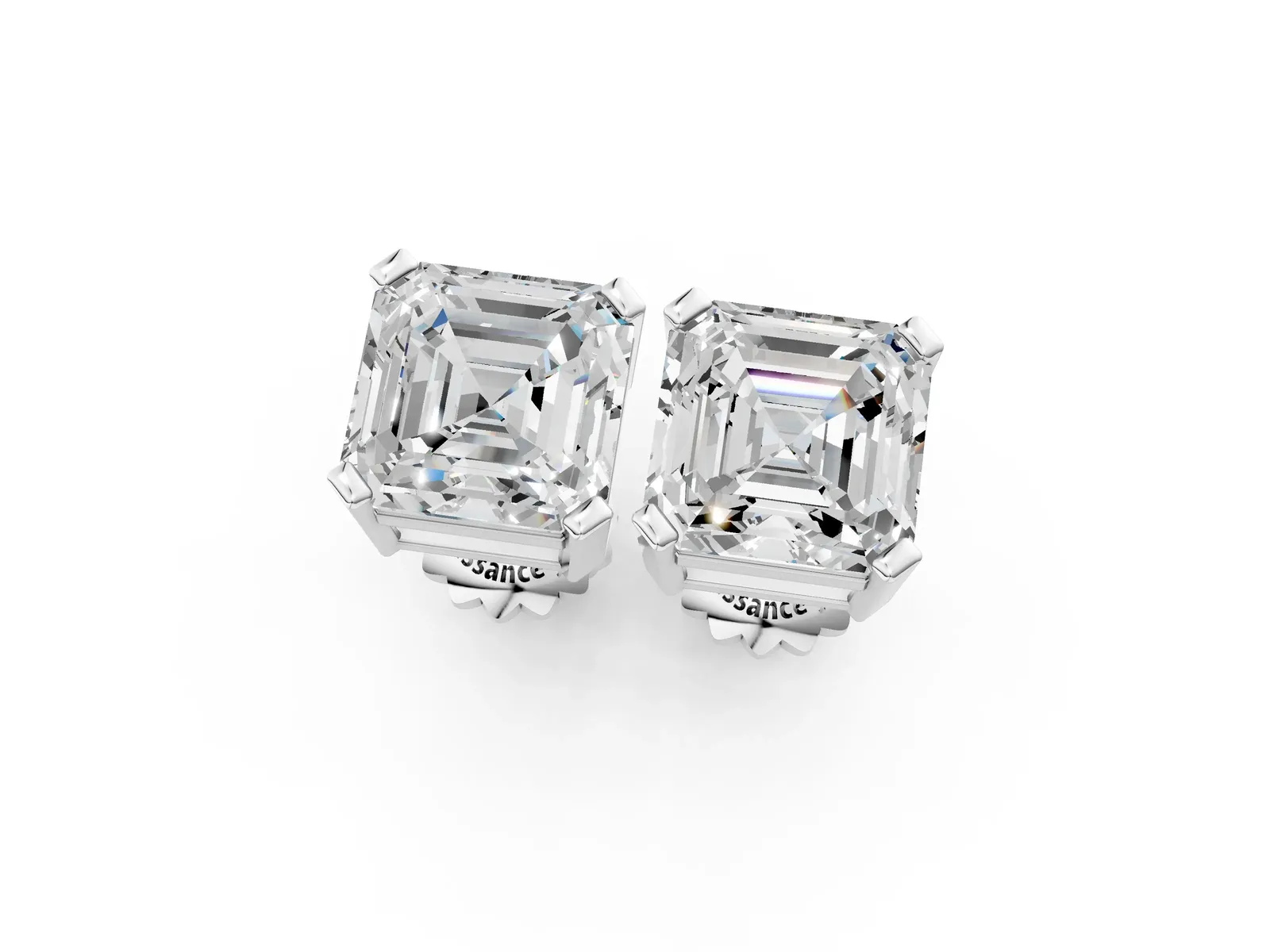 Asscher Cut Diamond Stud Earrings Silver