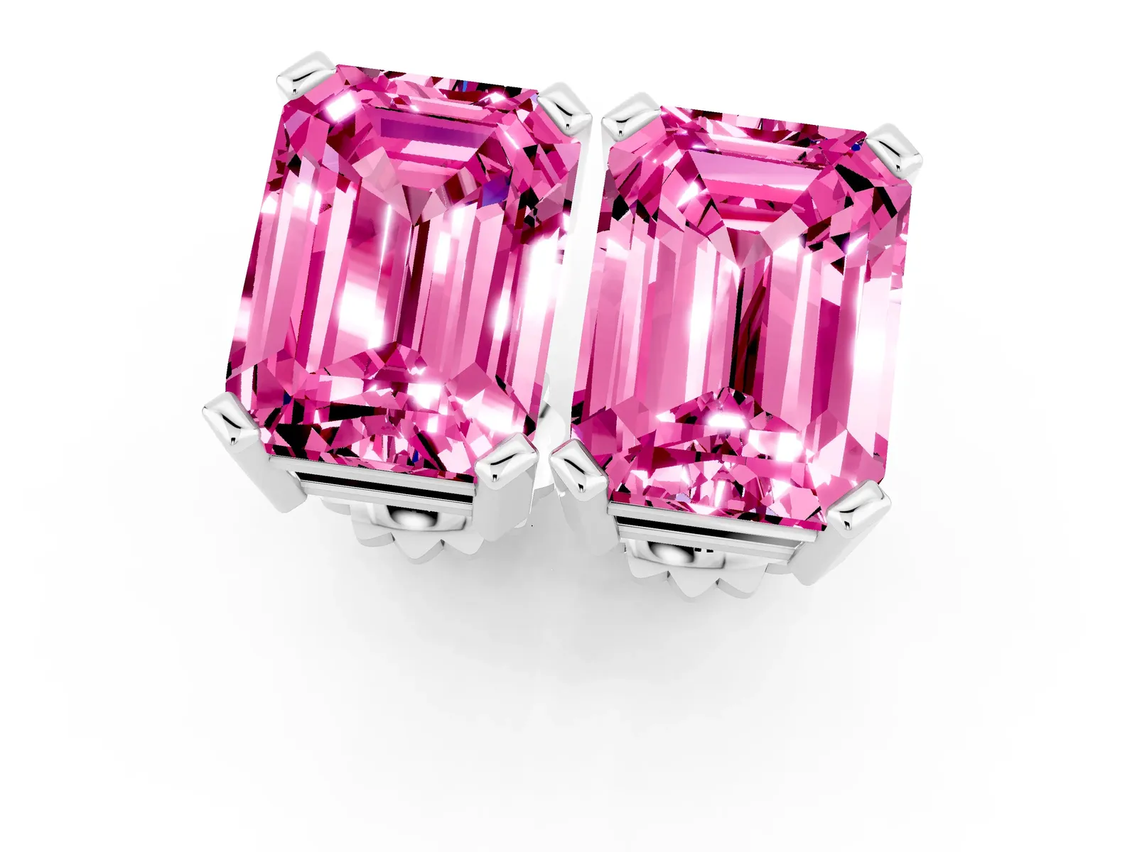 Emerald Cut Pink Sapphire Stud Earrings Platinum