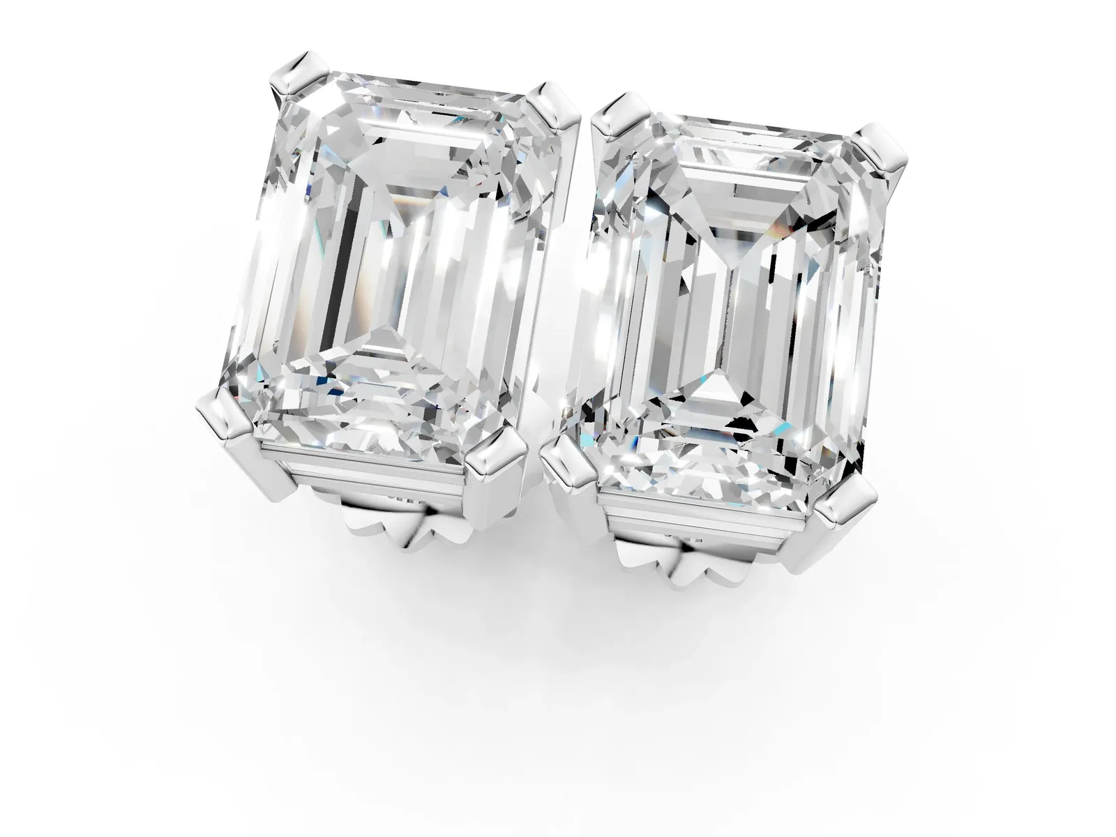 Emerald Cut Diamond Stud Earrings Platinum