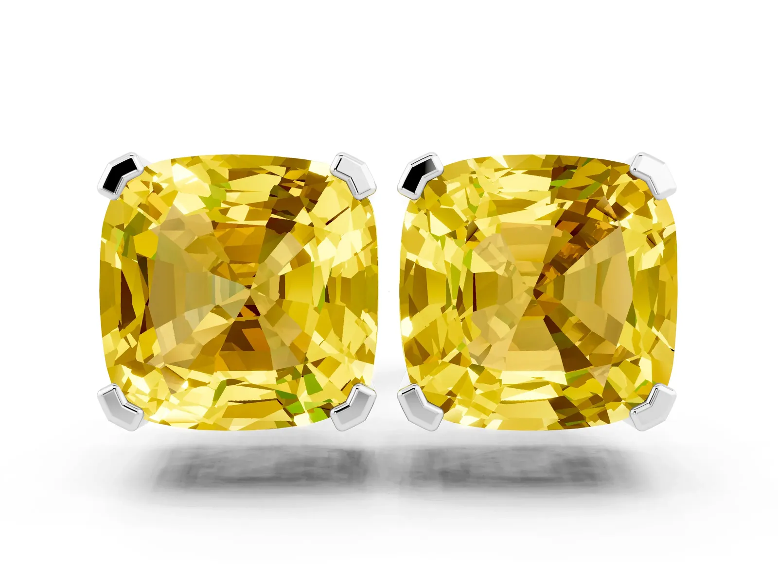 Cushion Cut Yellow Sapphire Stud Earrings Silver