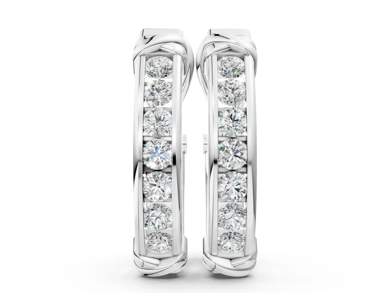 Channel-Set Round Diamond Two-Tone Hoop Earrings with Claw Prong Setting White gold