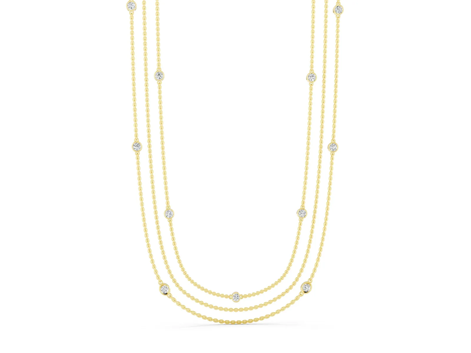 Round Diamond Station Necklace Yellow gold