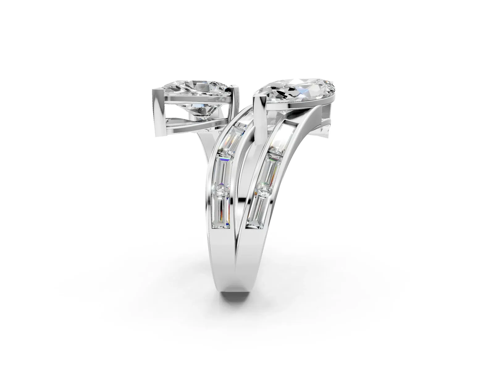 Marquise and Pear Diamond Toi Moi Ring with Baguette Diamond Accents Silver