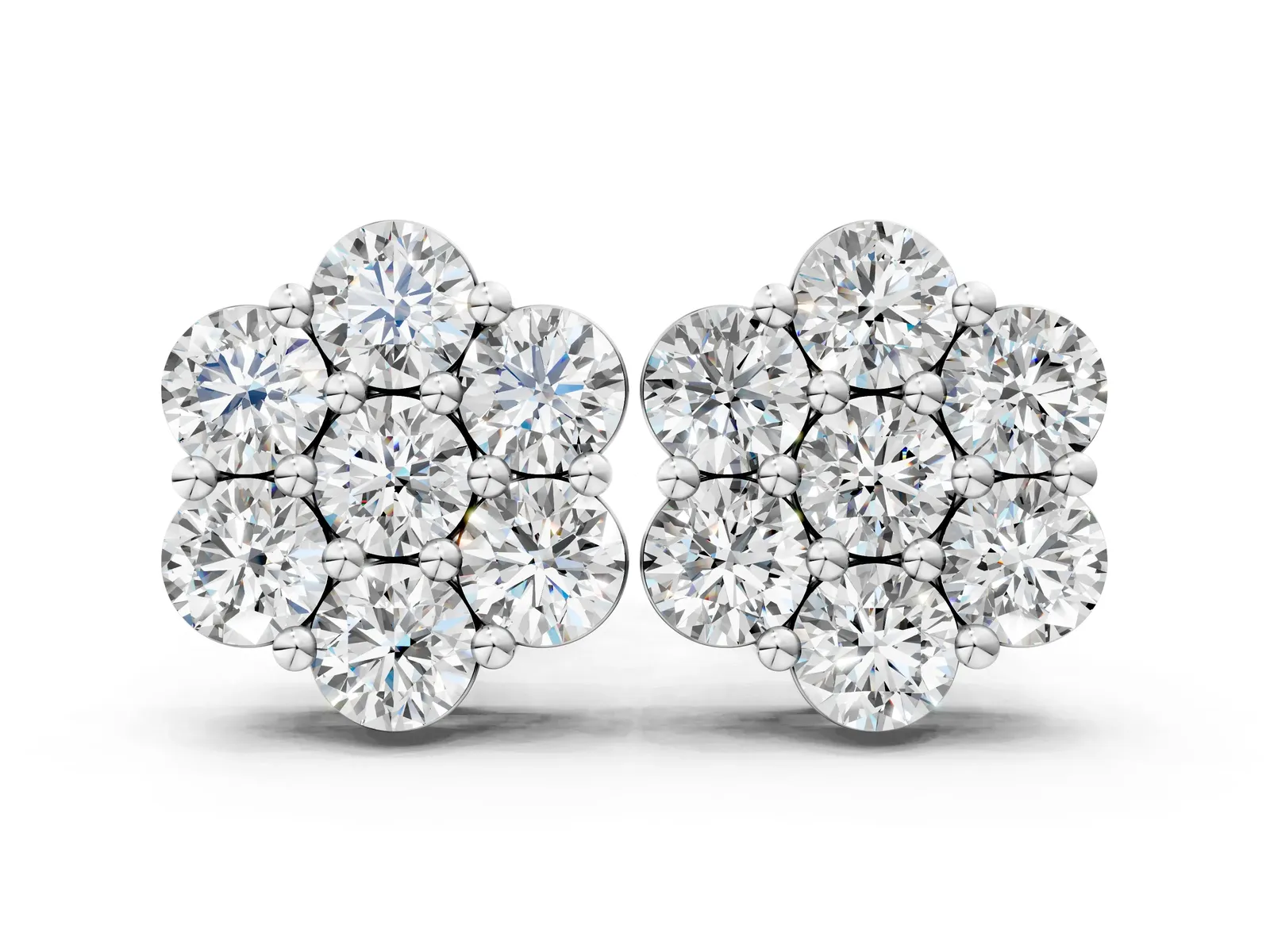 Cluster Round Diamond Stud Earrings with Prong Setting Silver