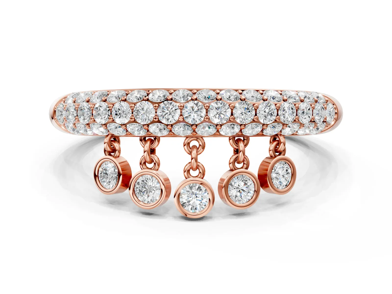 Round Diamond Dangle Promise Ring with Round Diamond Pavé Rose gold