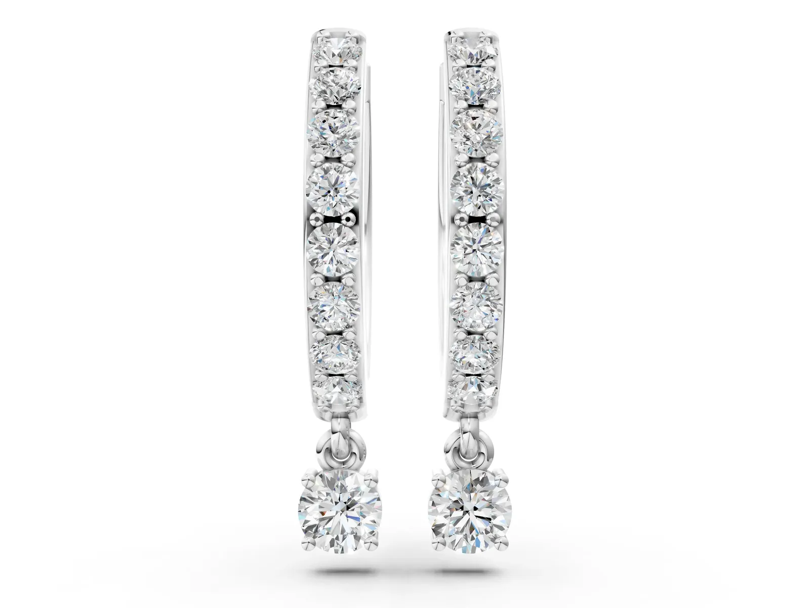 Round Cut Diamond Pavé Hoop Earrings with Drop Accent Platinum
