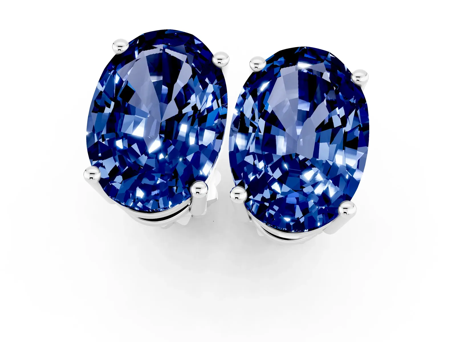 Oval Cut Blue Sapphire Stud Earrings Silver