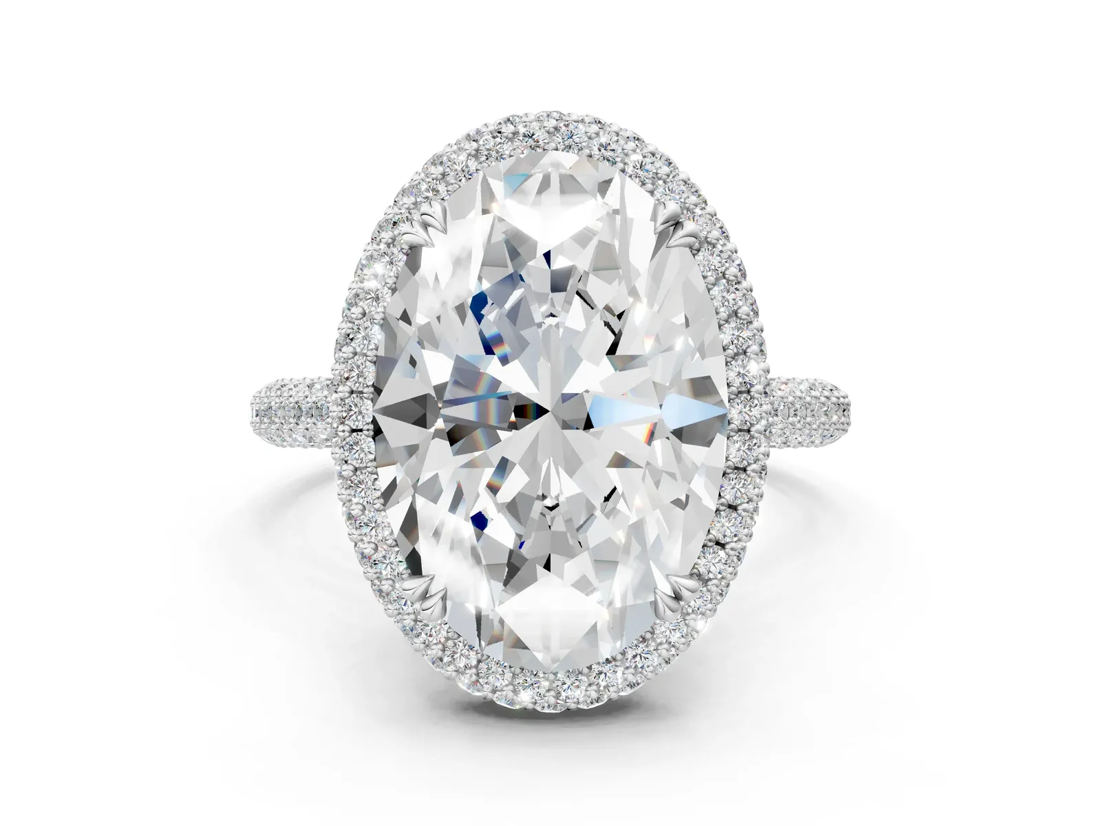 Oval Diamond Halo Ring with Round Diamond Accents Platinum