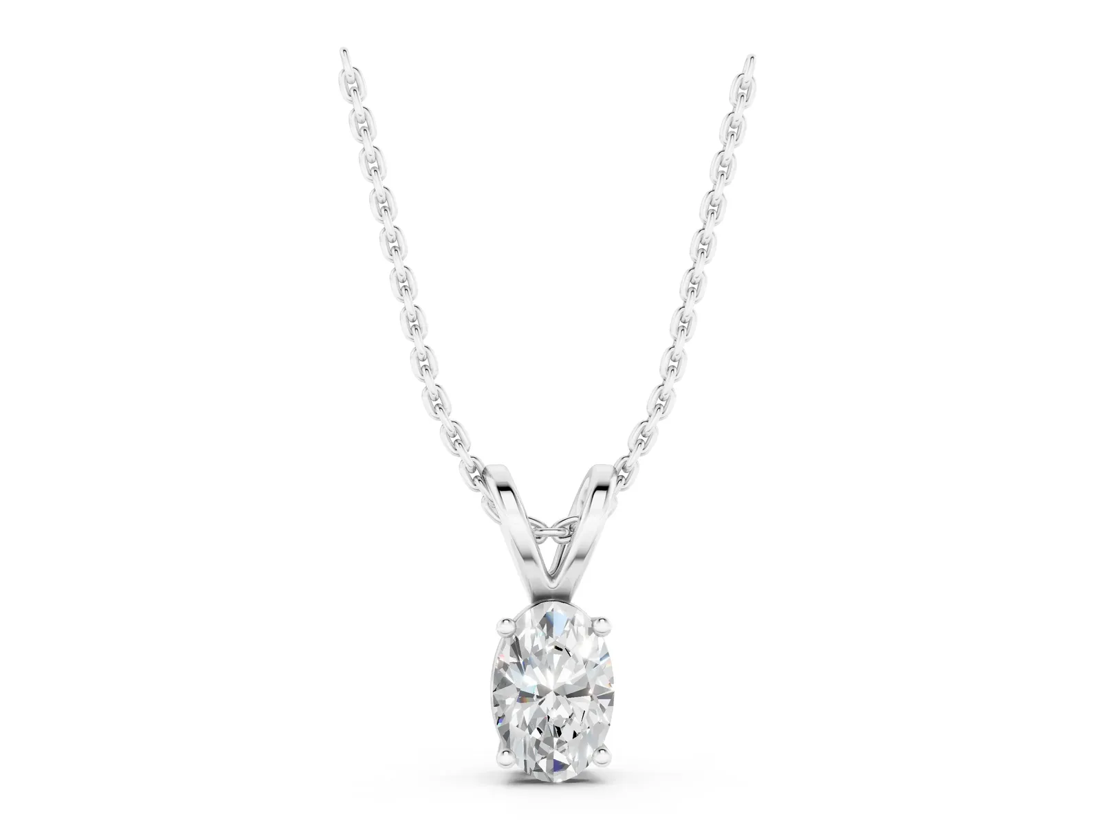 Oval Solitaire Diamond Prong Pendant Silver