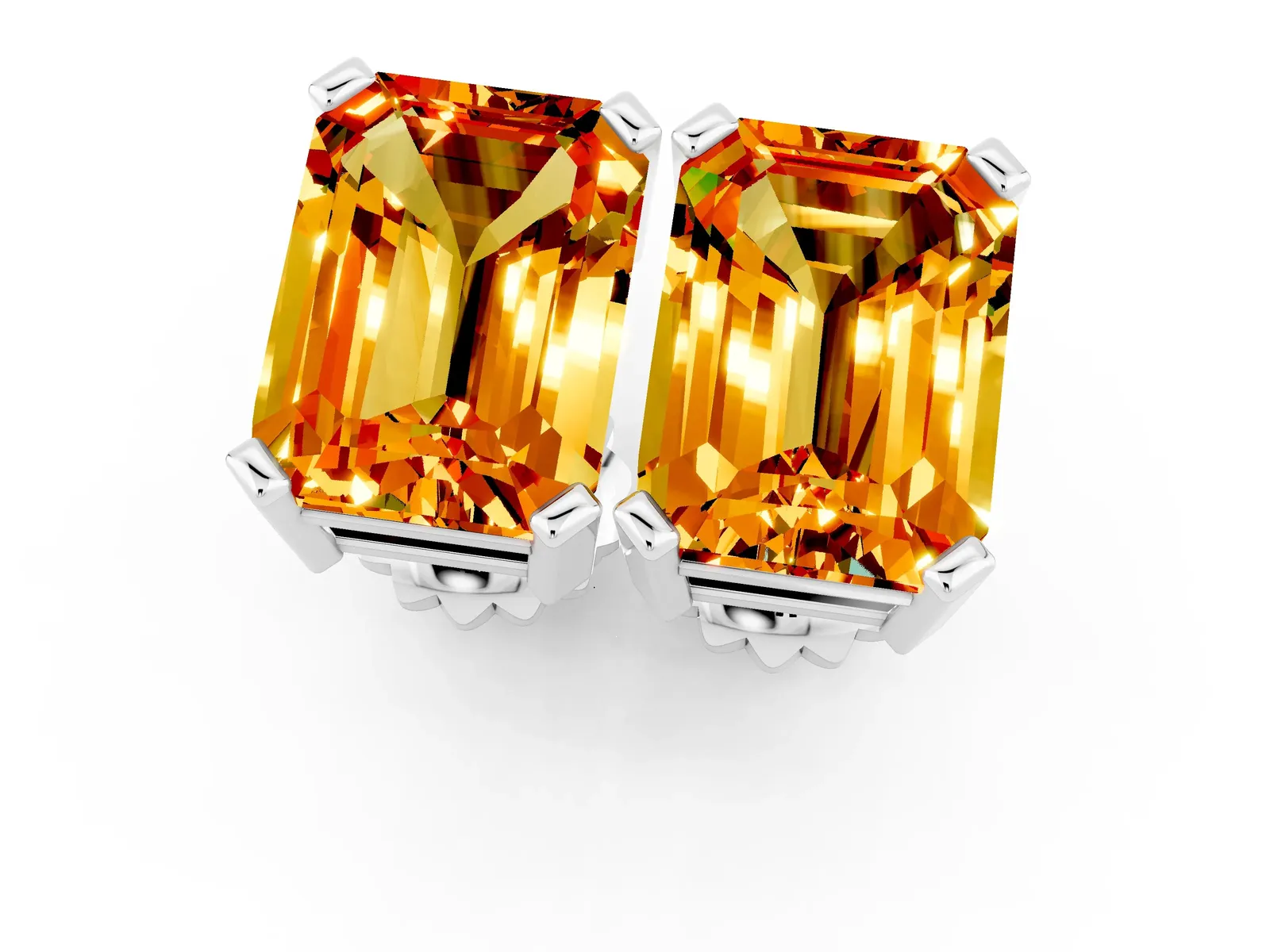 Emerald Cut Citrine Stud Earrings Platinum