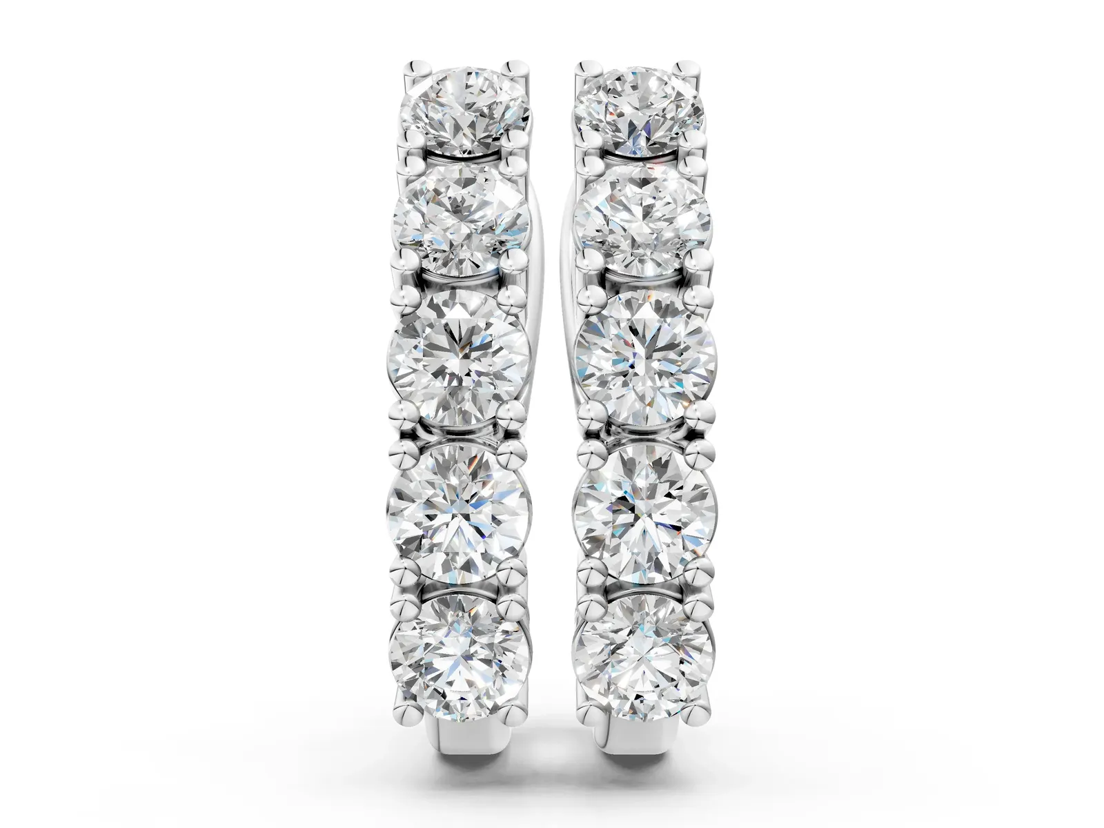 Round Diamond Channel Set Hoop Earrings with Four-Prong Setting Silver