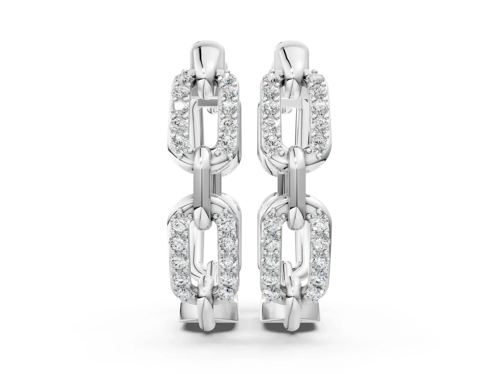 Round Cut Diamond Paperclip Hoop Earrings Silver