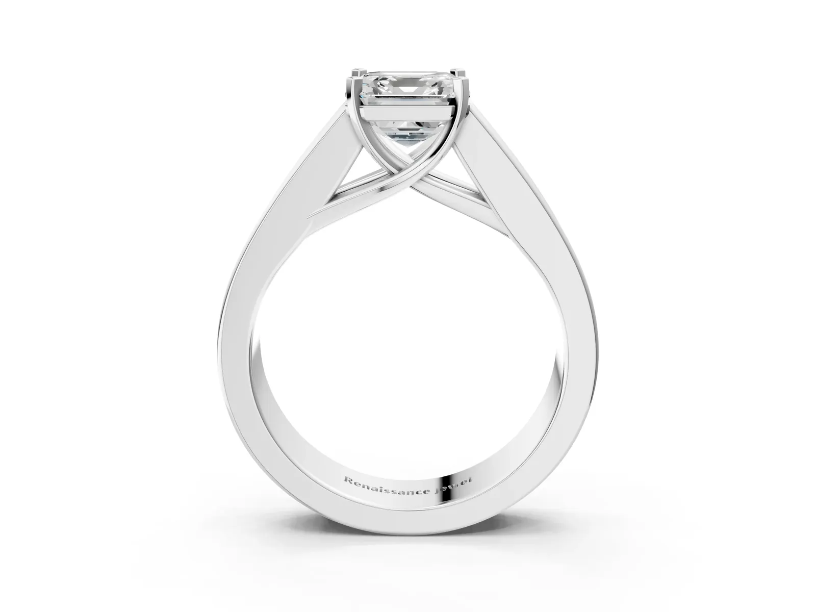 Princess Cut Cut Channel Set Solitaire Ring with Four-Prong Setting Platinum