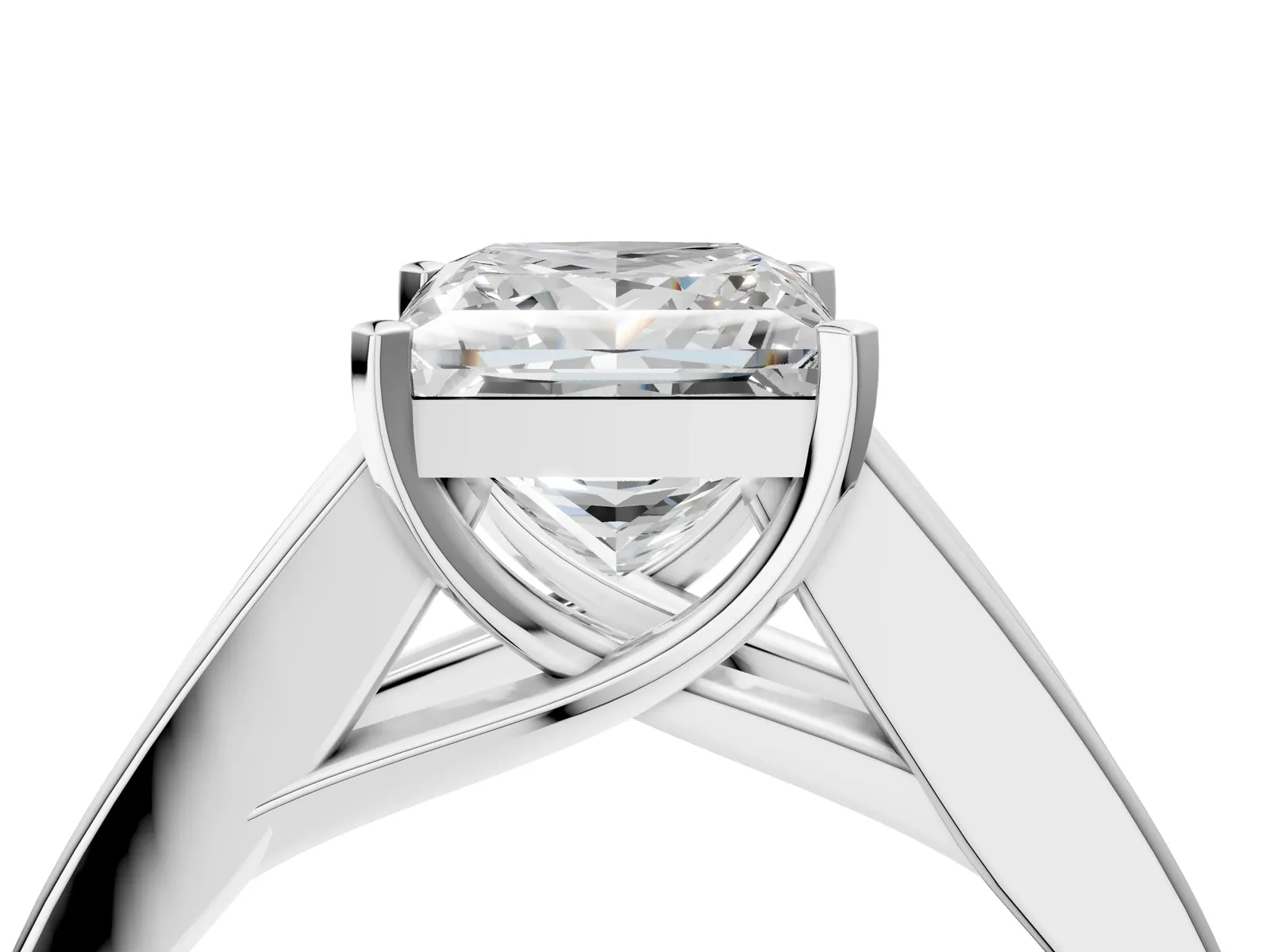 Princess Cut Cut Channel Set Solitaire Ring with Four-Prong Setting Platinum