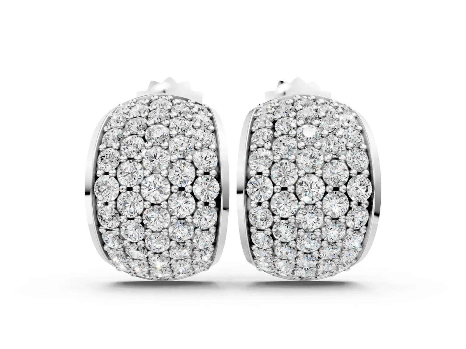 Pavé Round Diamond Huggie Earrings with Prong Setting Silver