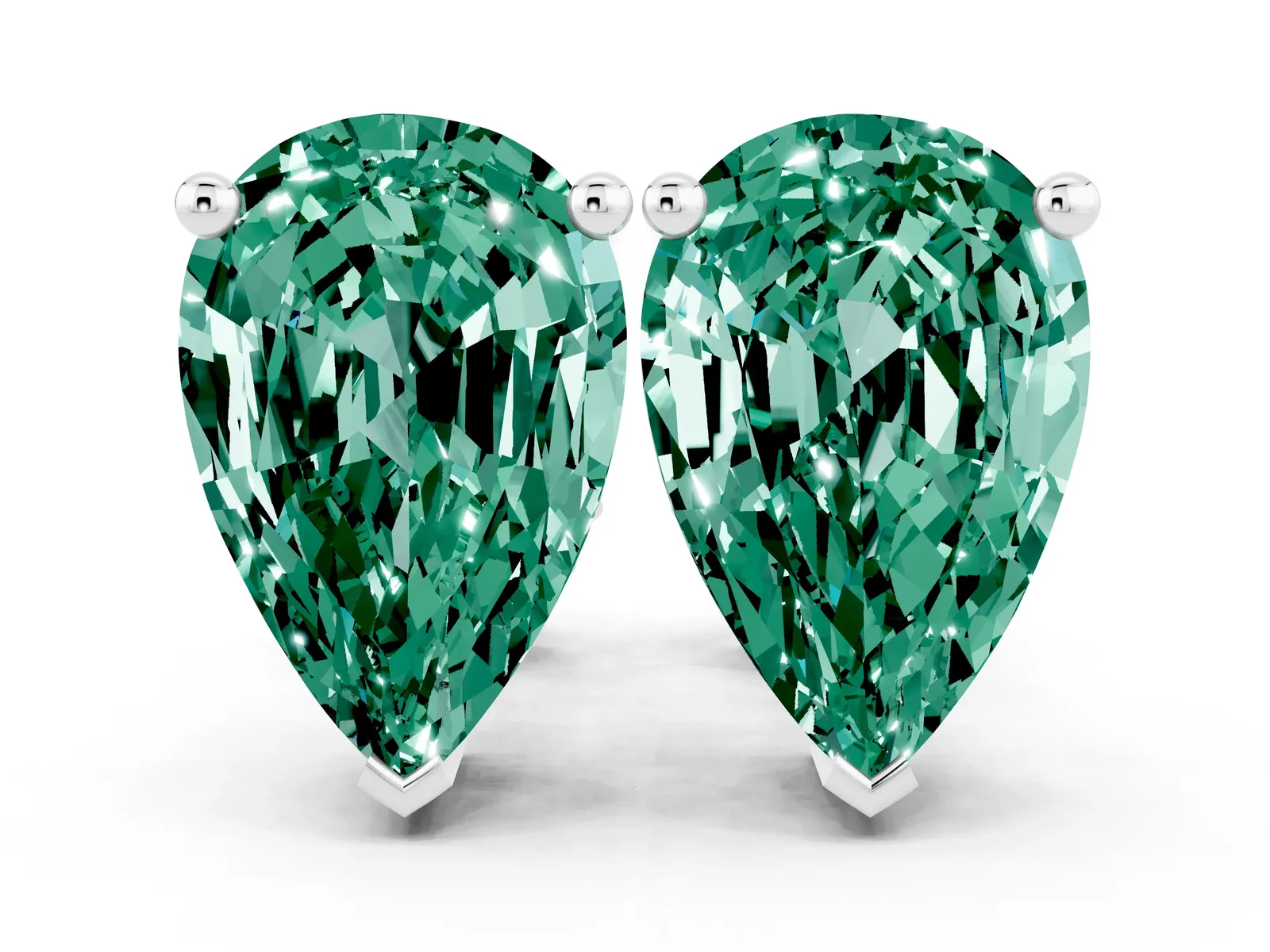 Pear Cut Green Sapphire Stud Earrings Silver