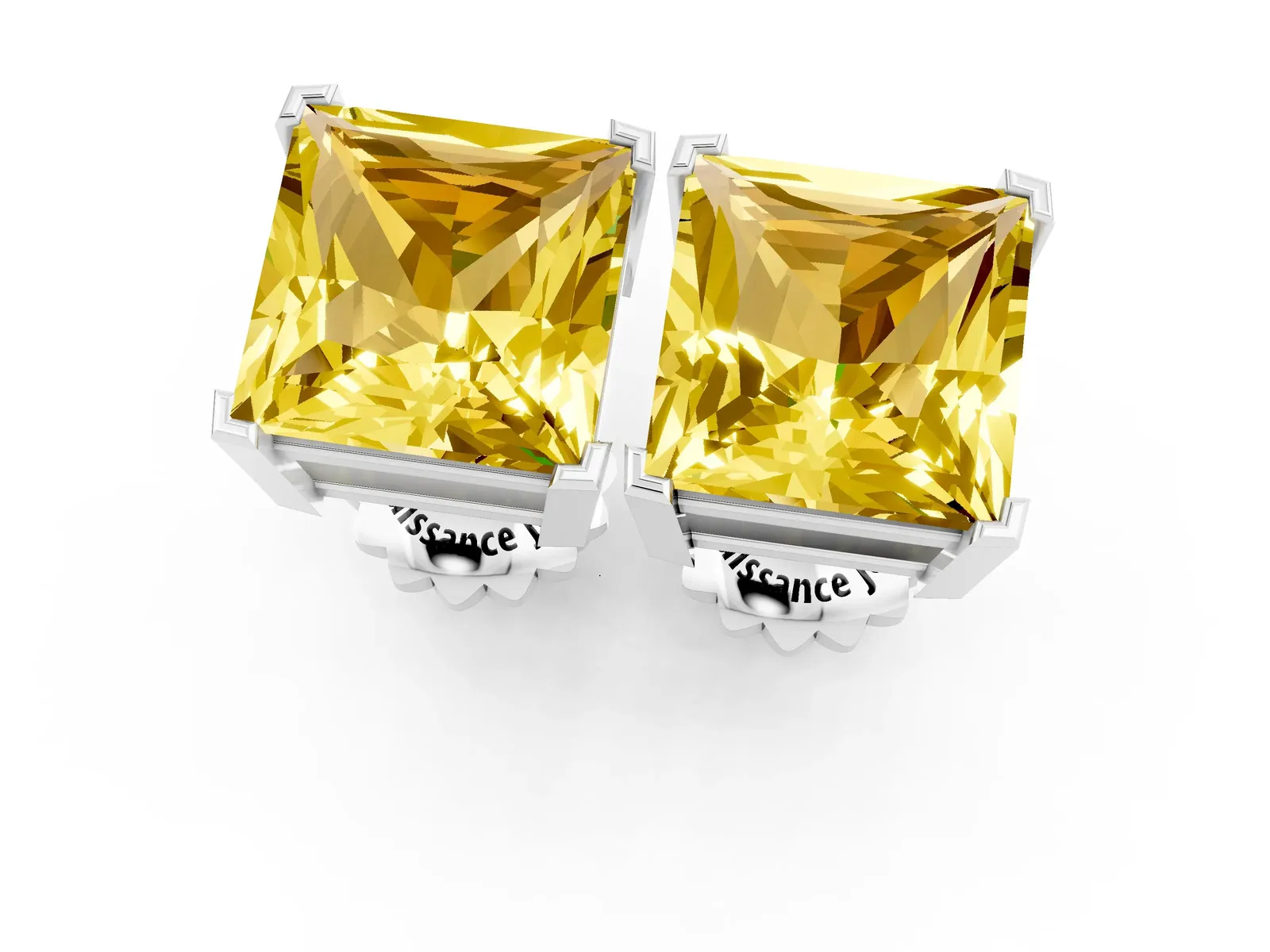 Princess Cut Yellow Sapphire Stud Earrings Silver