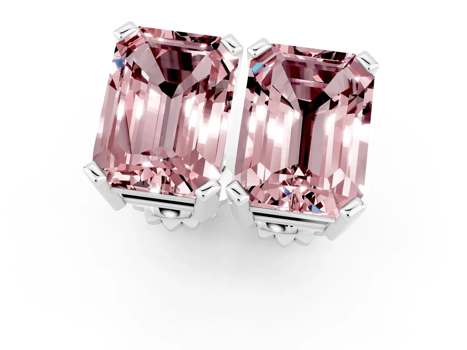 Emerald Cut Morganite Stud Earrings White gold