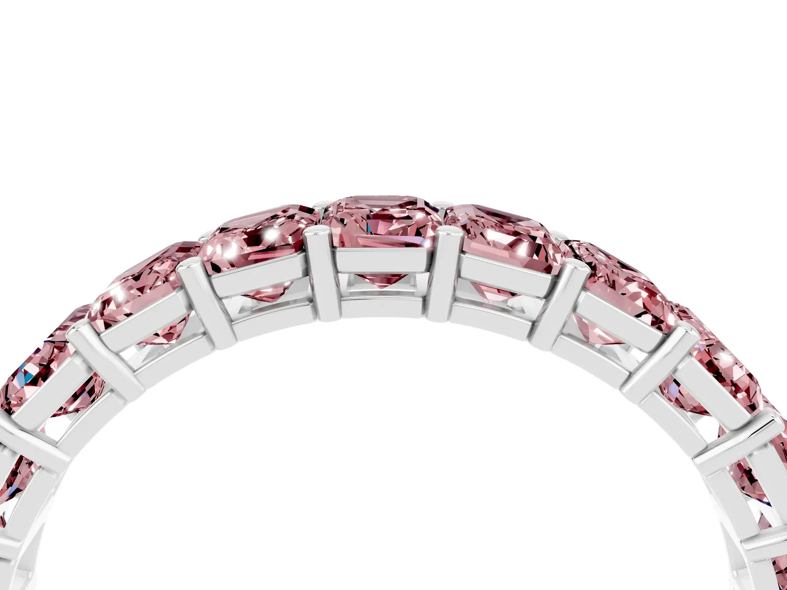 Emerald Cut Morganite Eternity Band with Shared Prong Setting Silver