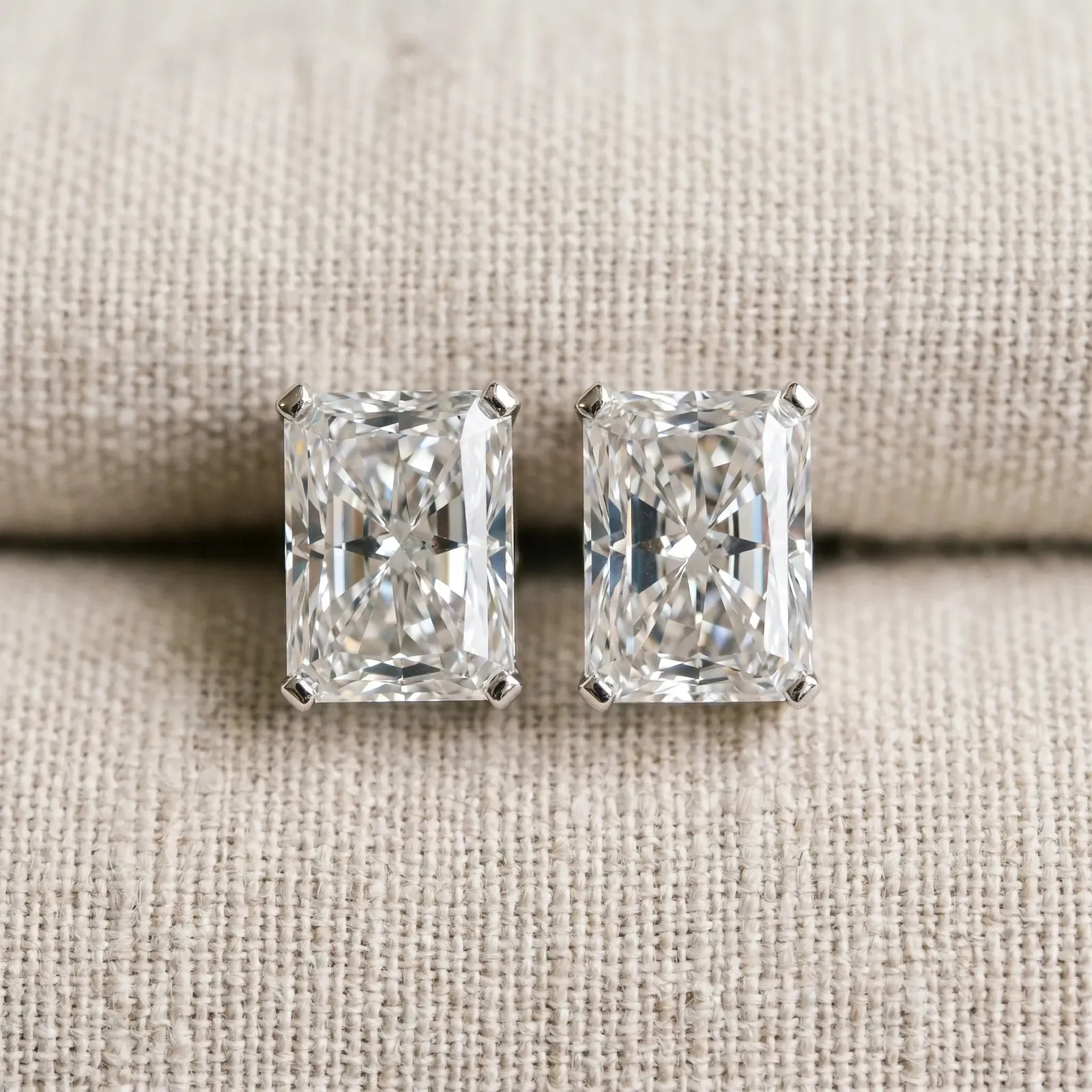 Radiant Cut Diamond Stud Earrings Platinum