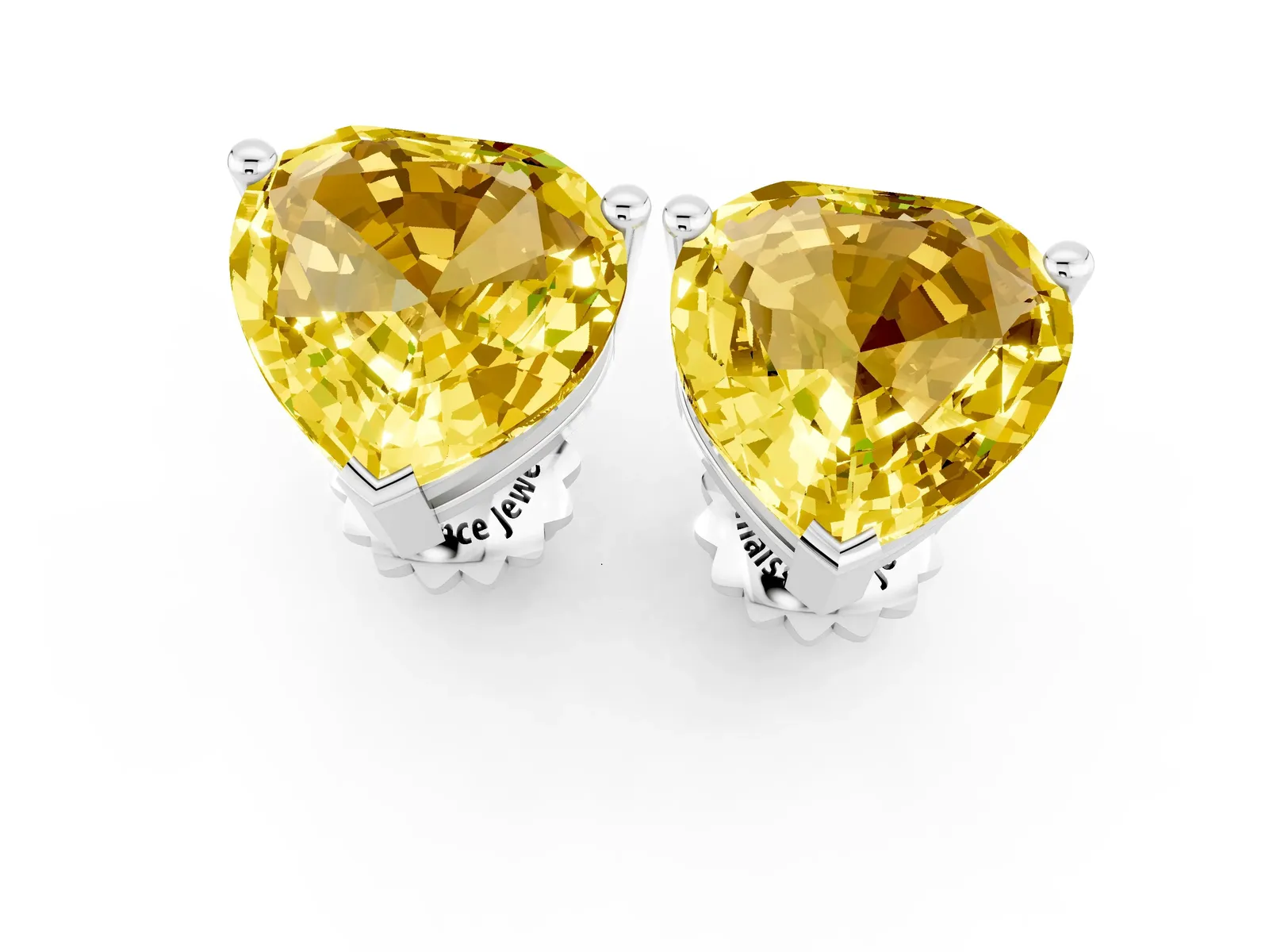 Heart Cut Yellow Sapphire Stud Earrings Silver