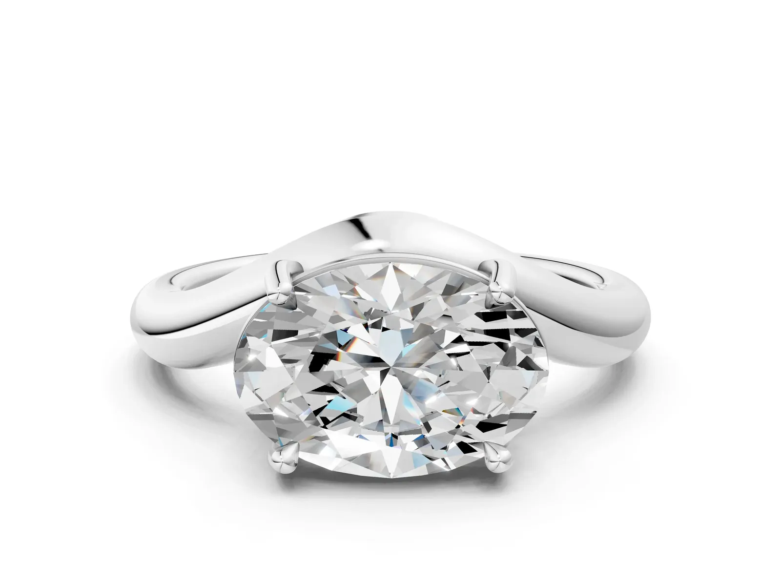 Oval Diamond Twisted Solitaire Ring White gold