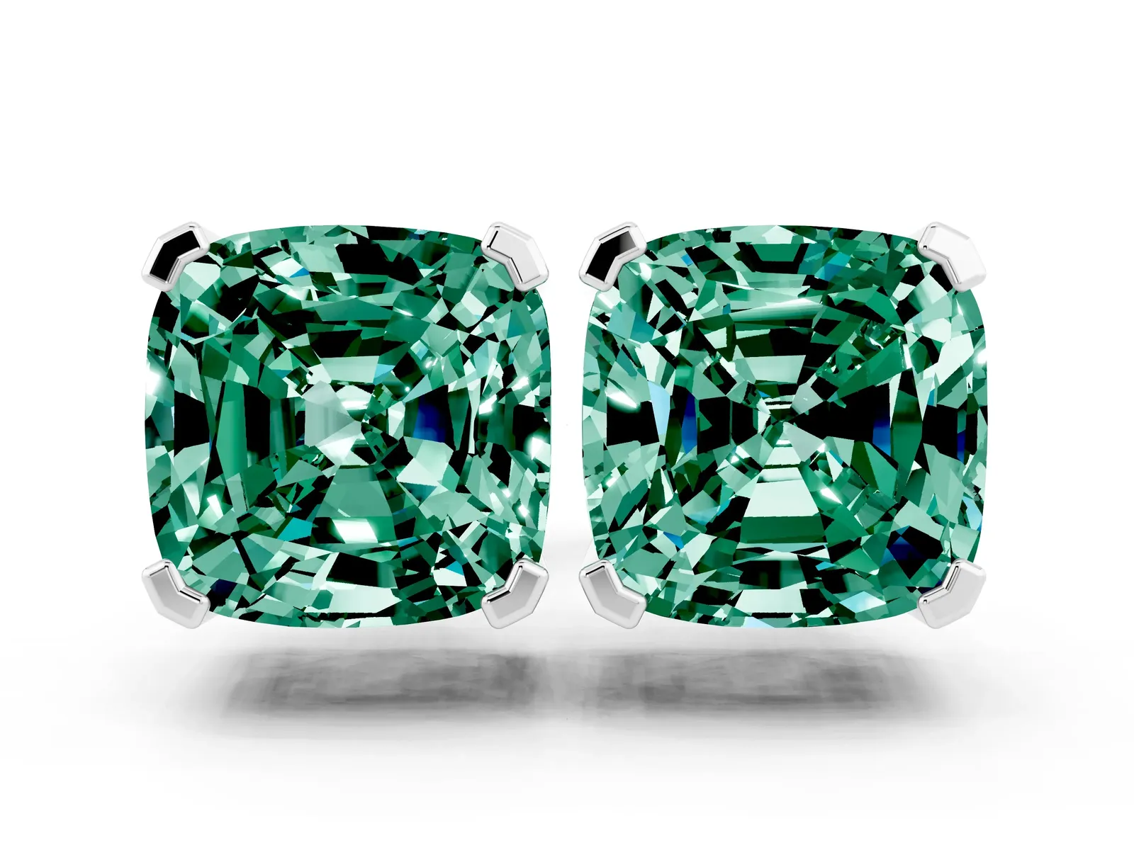 Cushion Cut Green Sapphire Stud Earrings White gold