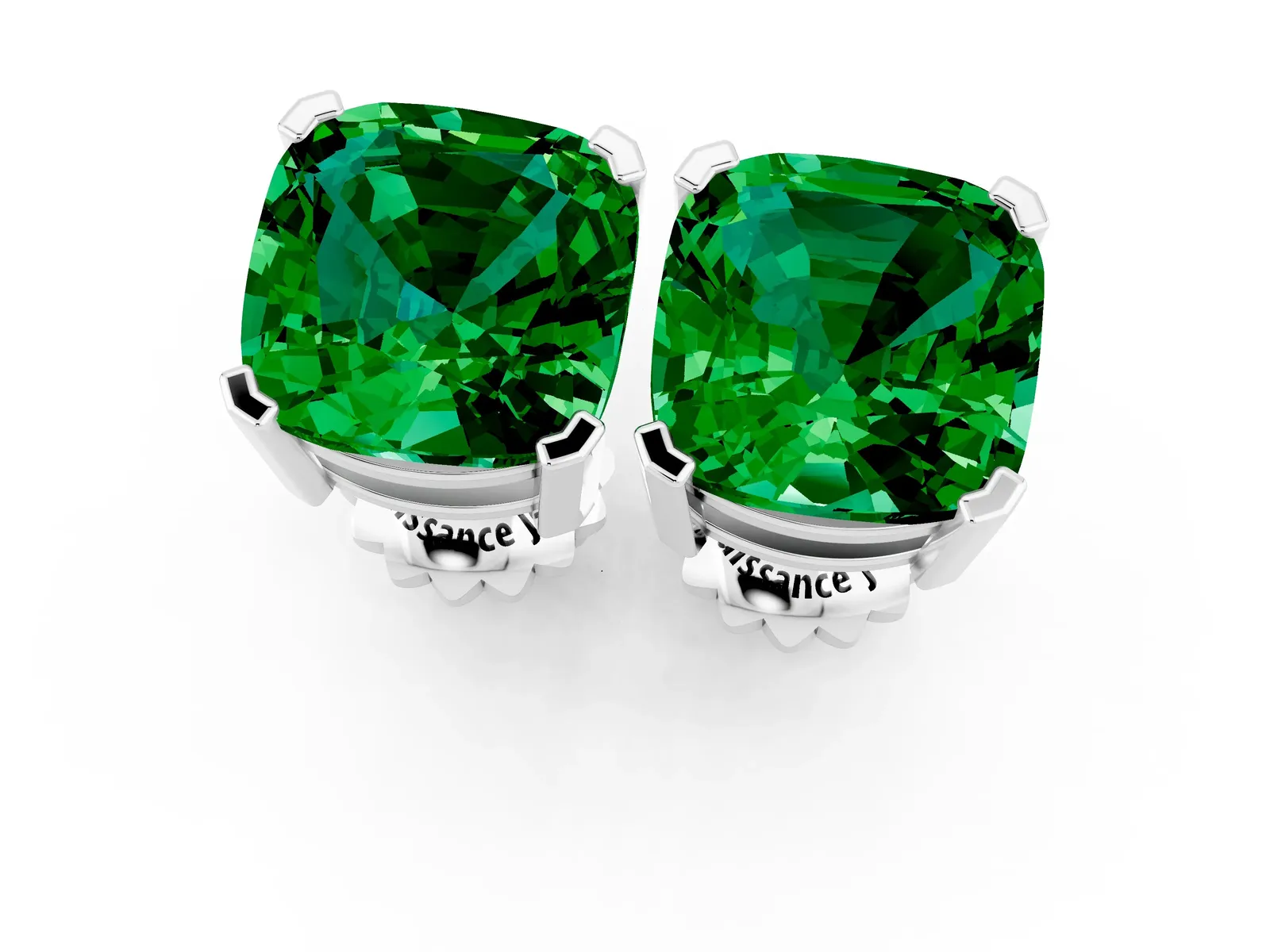 Cushion Cut Emerald Stud Earrings White gold