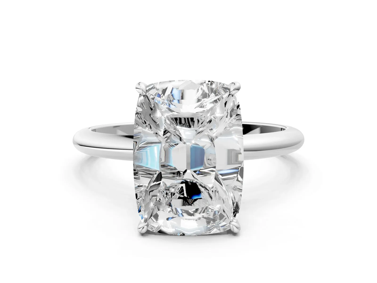 Old Mine Elongated Cushion Diamond Classic Band Four Prong Solitaire Ring Platinum