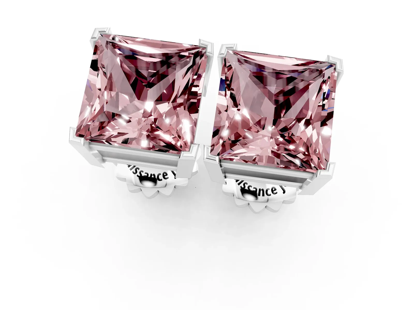 Princess Cut Morganite Stud Earrings Silver