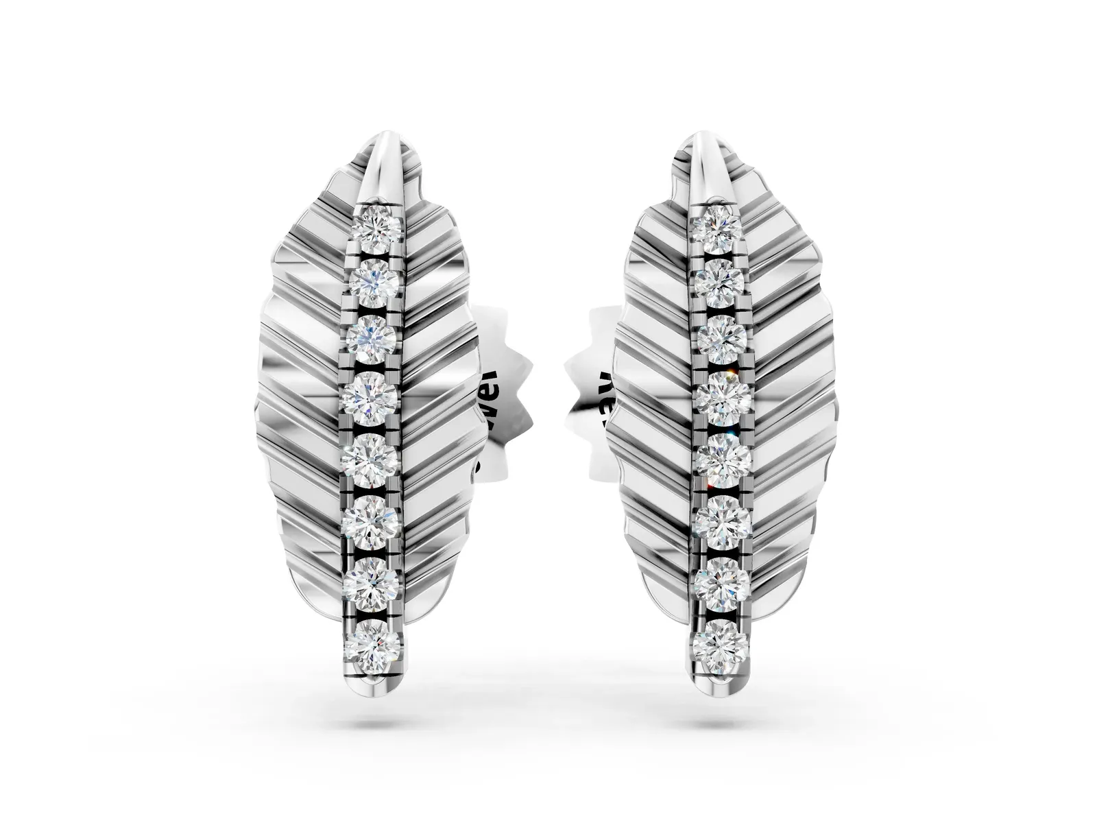 Round Diamond Leaf Stud Earrings Silver
