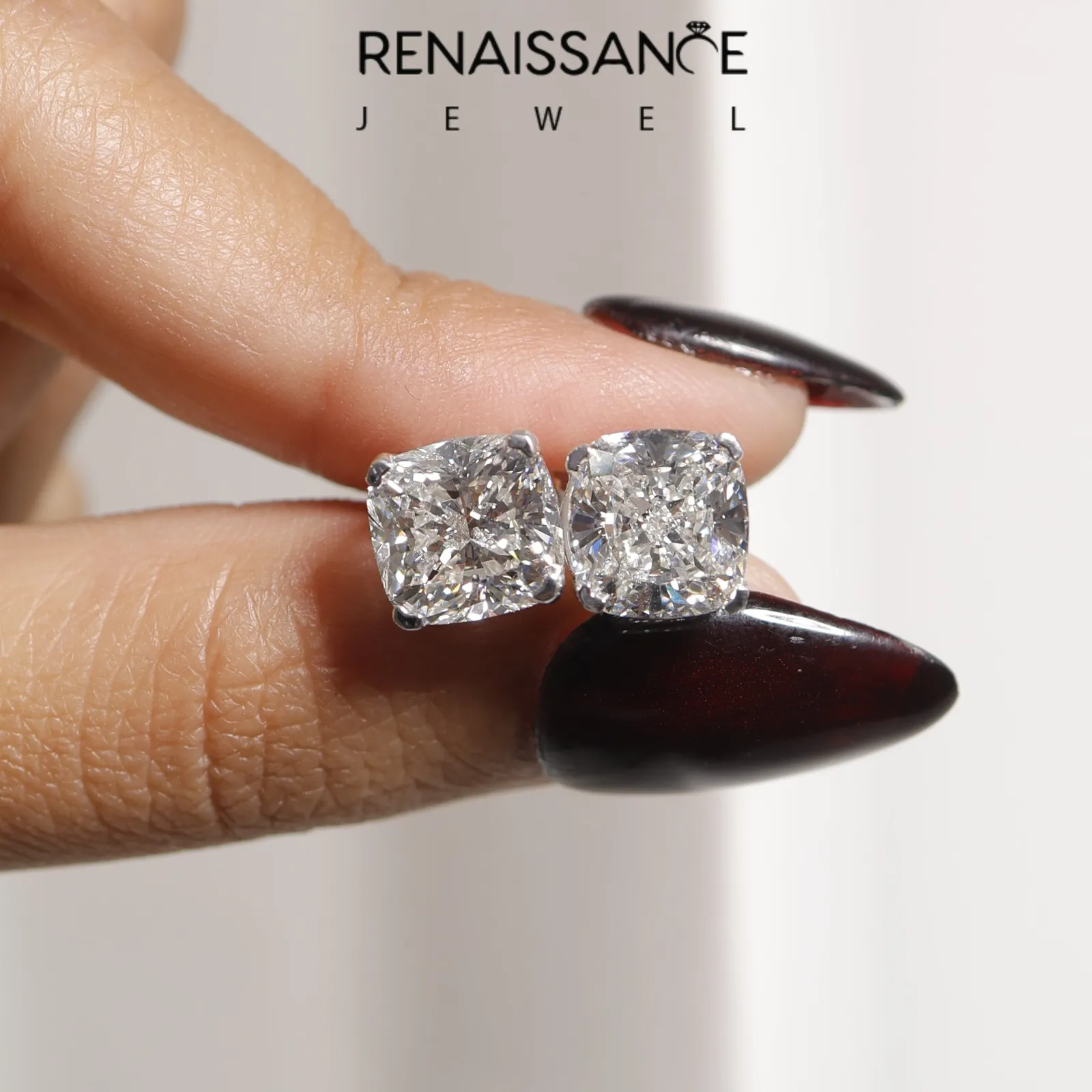 Cushion Cut Diamond Stud Earrings White gold